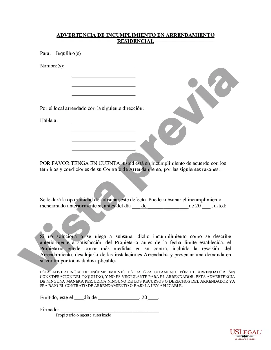 Preview Advertencia de Incumplimiento de Arrendamiento Residencial