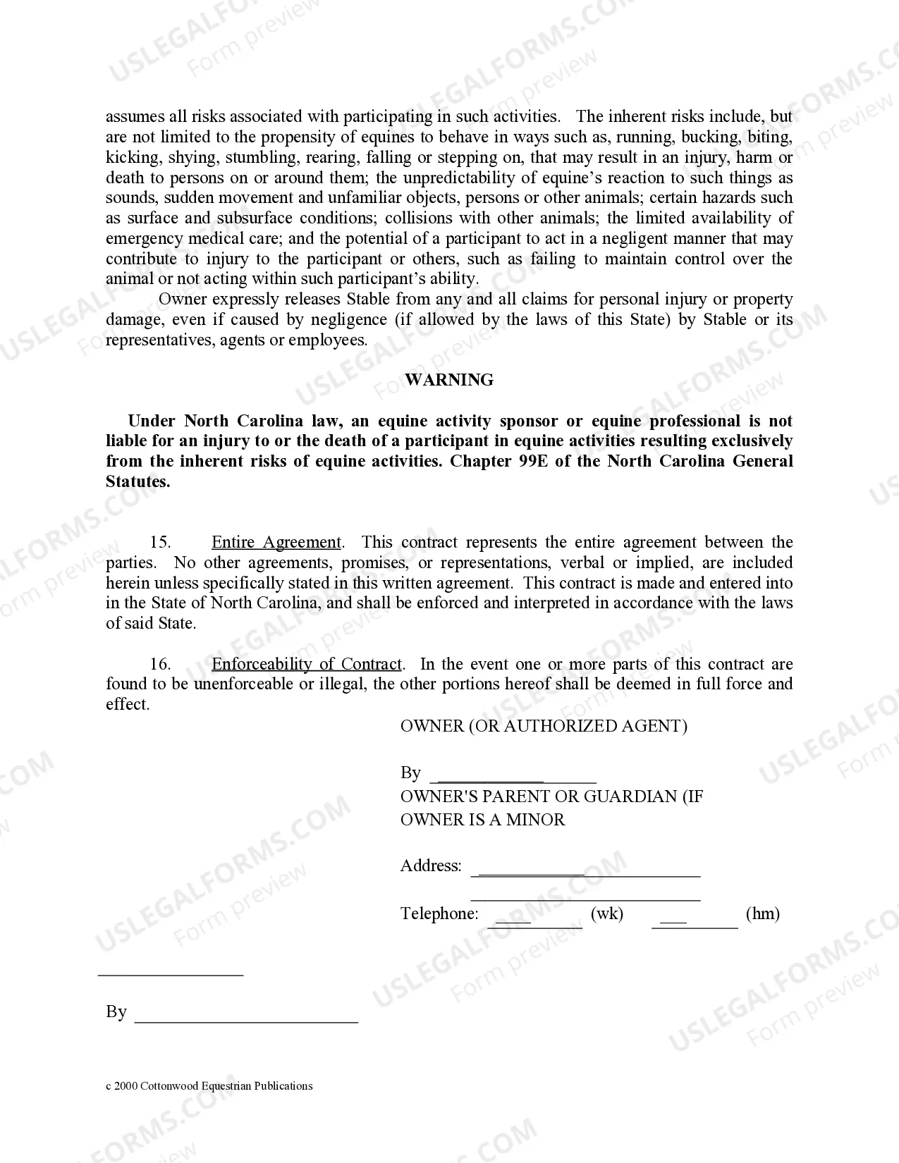 Preview North Carolina Horse Equine Forms Package