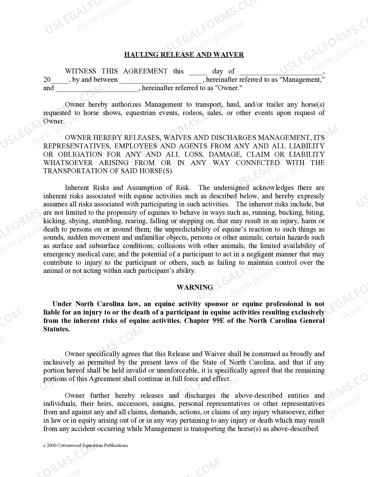 Preview North Carolina Horse Equine Forms Package