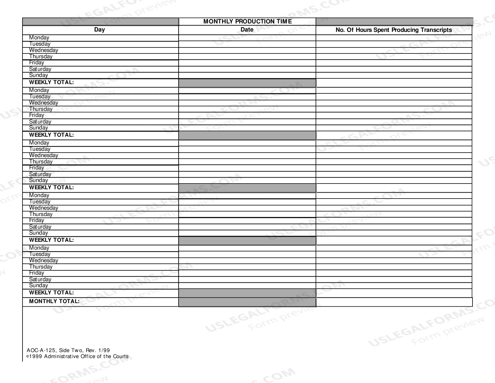 Preview Court Reporter's Monthly Report