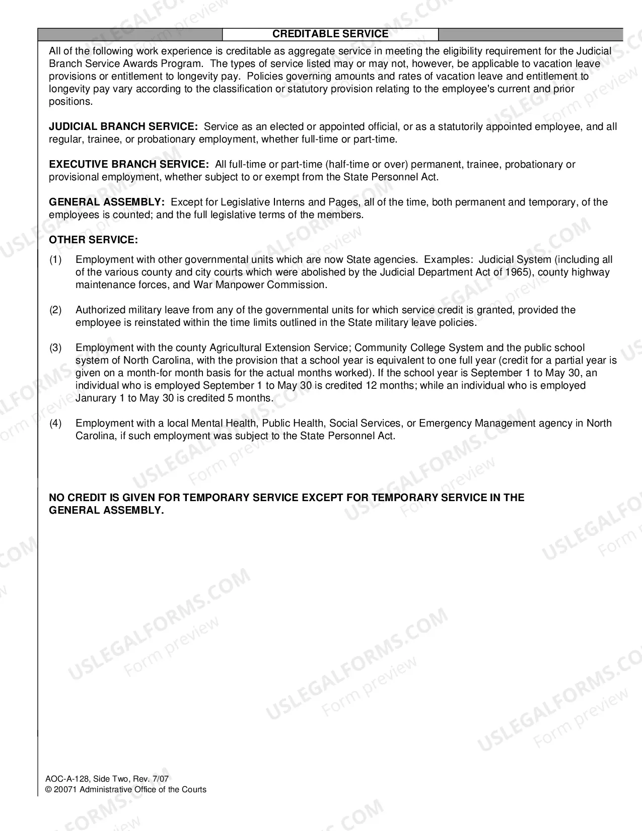 Preview Employee Certification of Aggregate Service