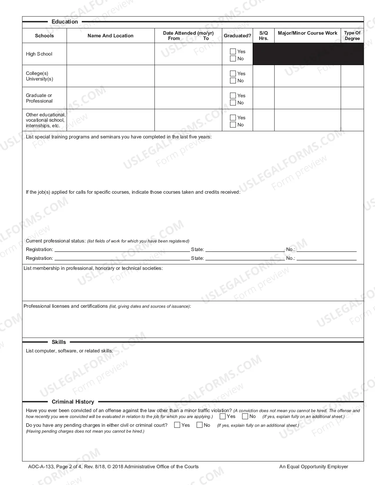 Preview Judicial Branch Of Governmental Application For Employment or Work