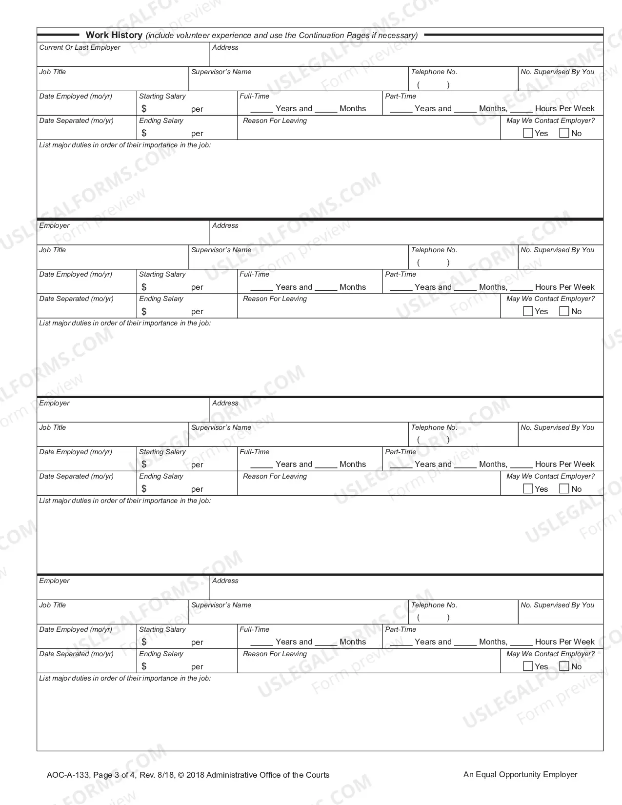 Preview Judicial Branch Of Governmental Application For Employment or Work