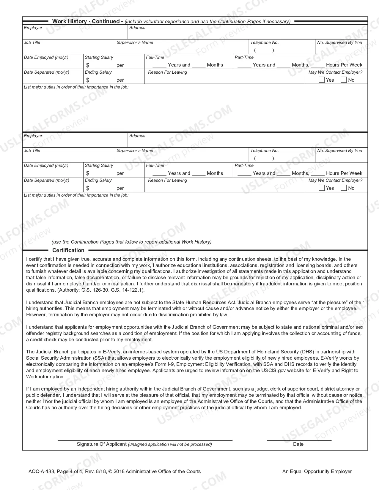 Preview Judicial Branch Of Governmental Application For Employment or Work
