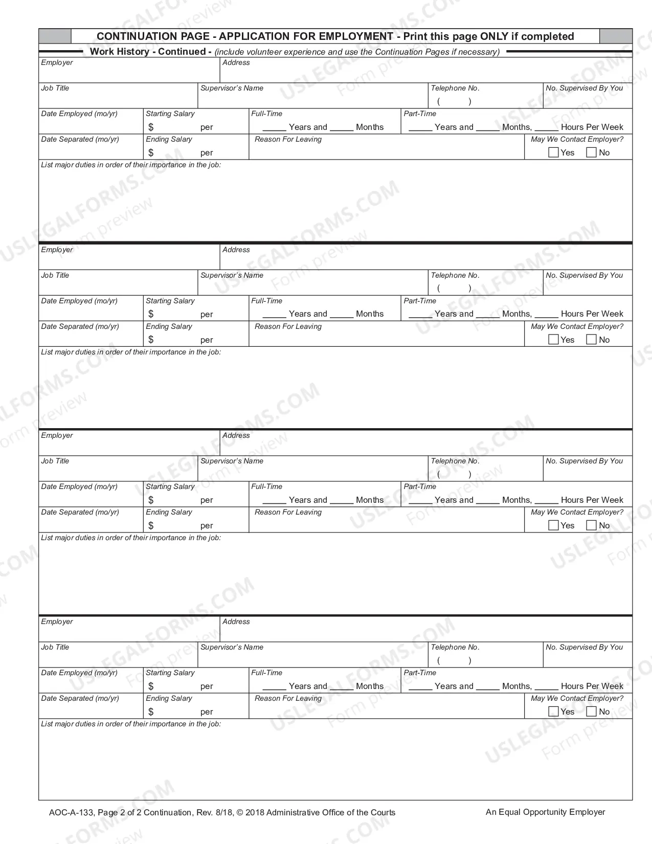 Preview Judicial Branch Of Governmental Application For Employment or Work