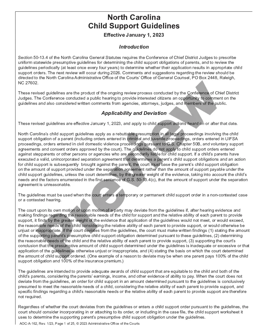 North Carolina Child Support Guidelines Child Support Documents US