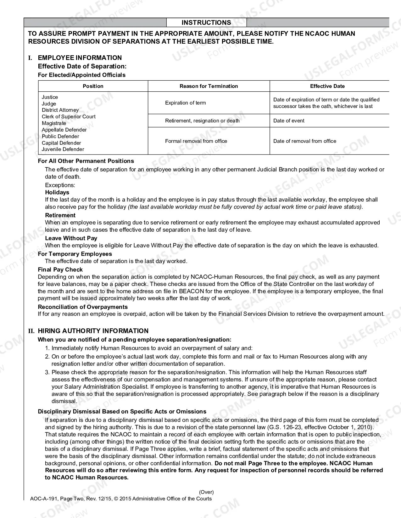 Preview Separation From Employment
