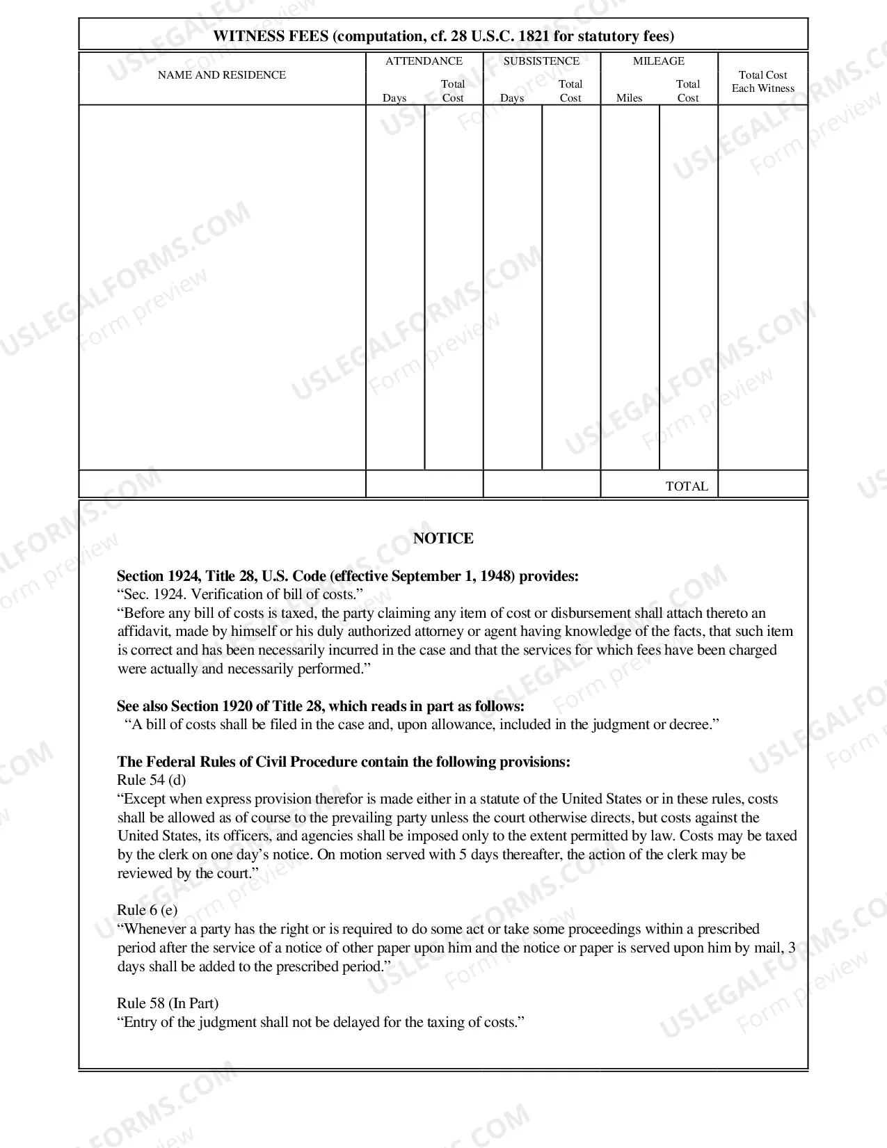 Preview Bill of Costs