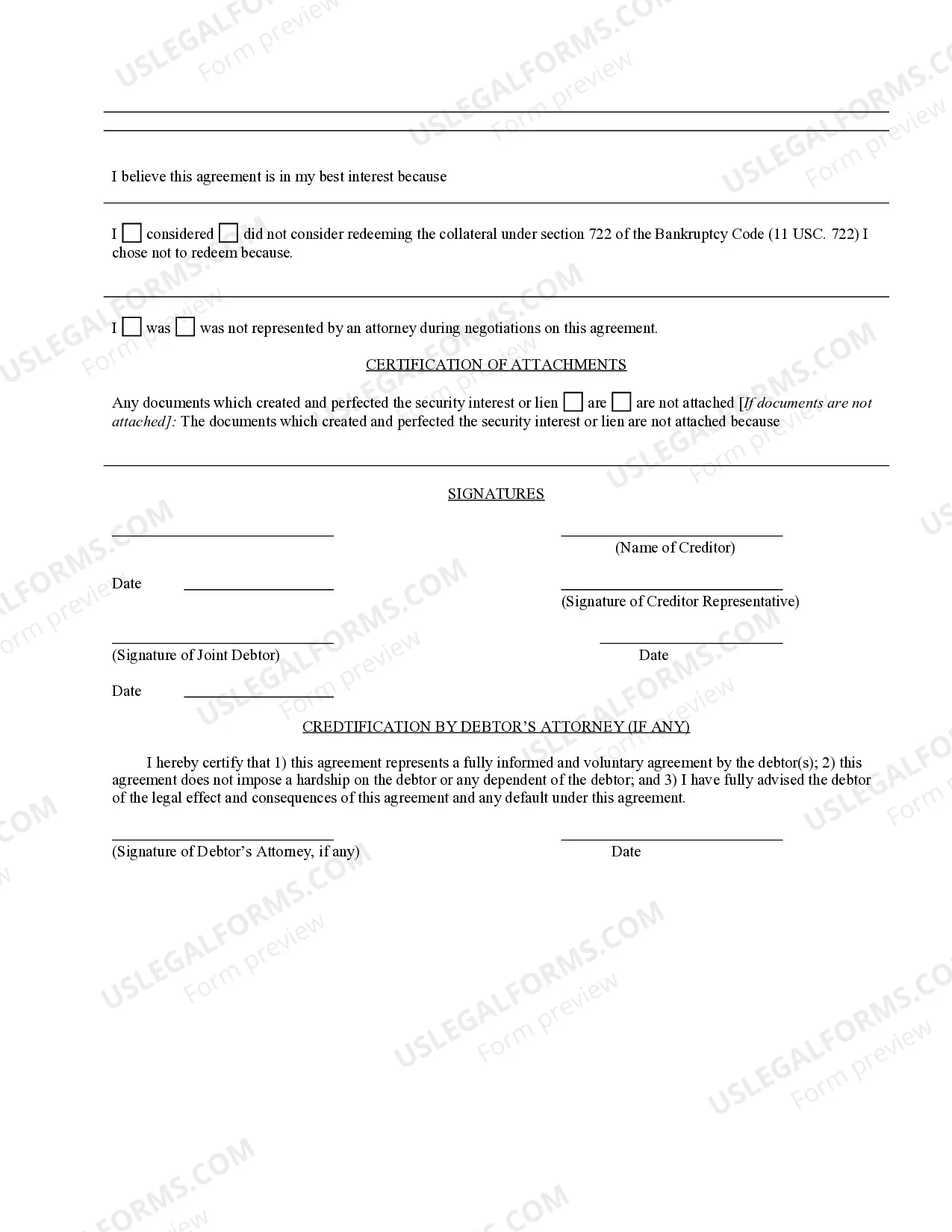 Preview Reaffirmation Agreement