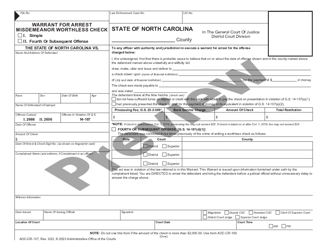 North Carolina Warrant For Arrest Misdemeanor Worthless Check - Arrest ...