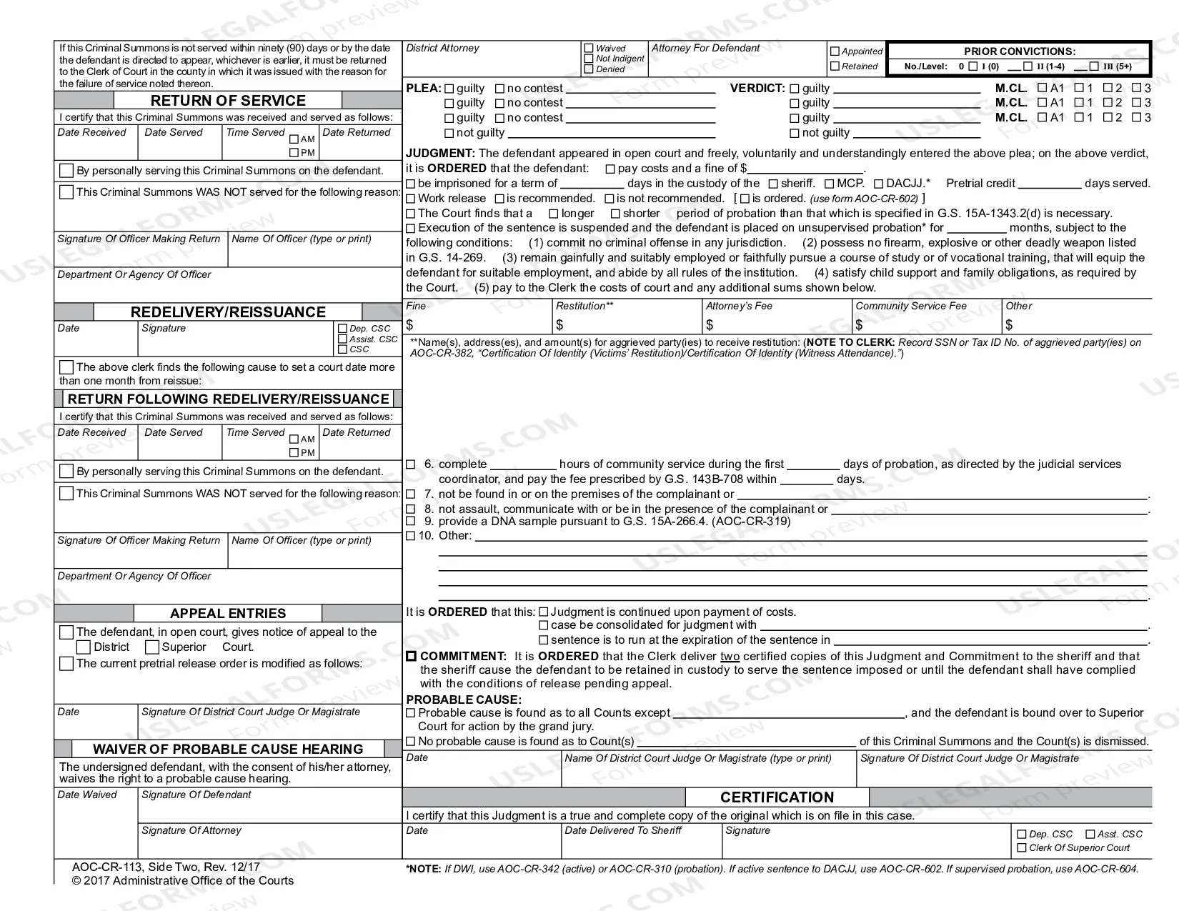 Preview Misdemeanor Criminal Summons
