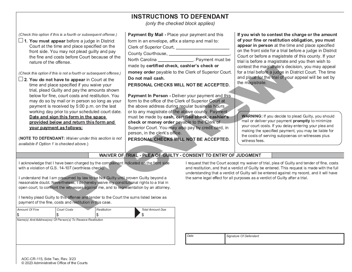 page 3 Criminal Summons - Misdemeanor Worthless Check preview
