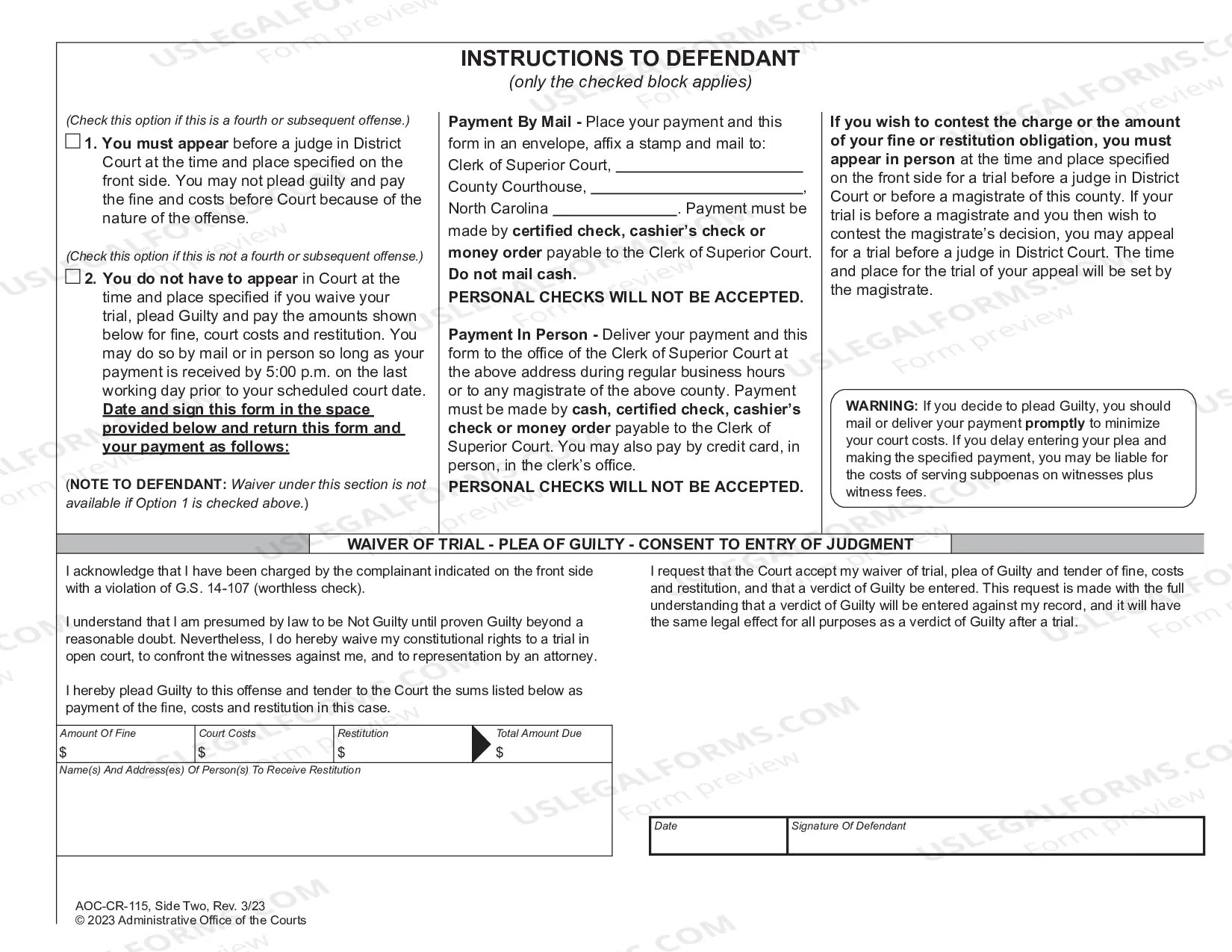 Preview Criminal Summons - Misdemeanor Worthless Check