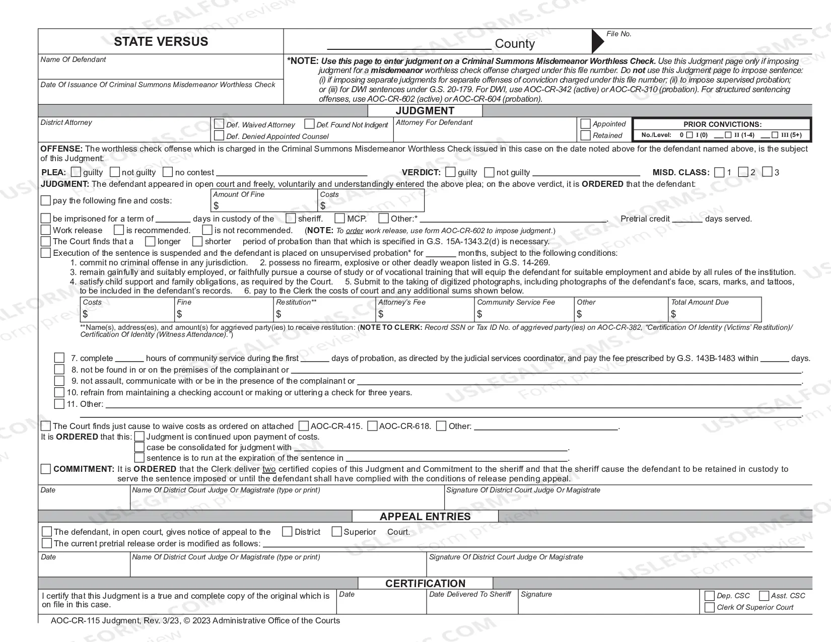 Preview Criminal Summons - Misdemeanor Worthless Check