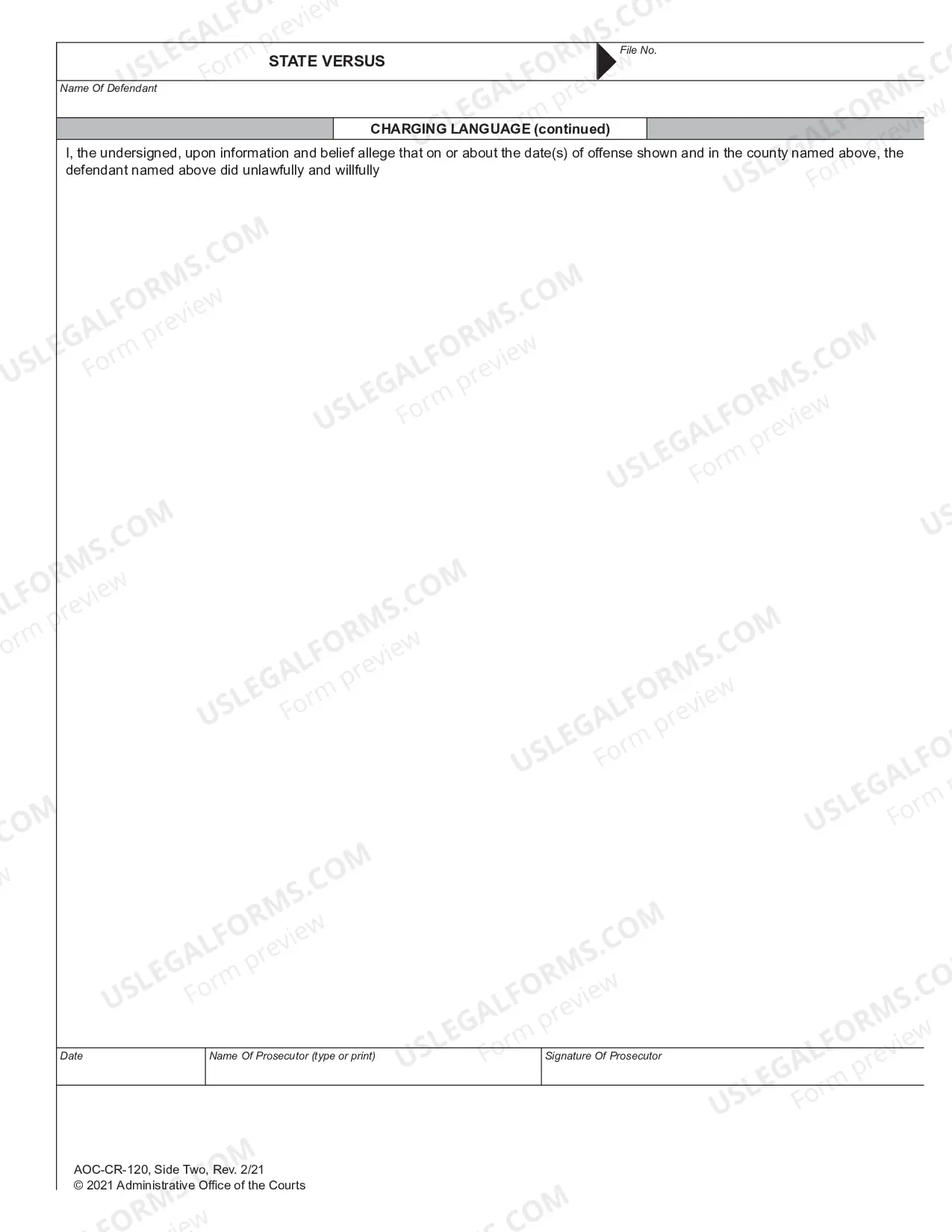 Preview Misdemeanor Statement of Charges
