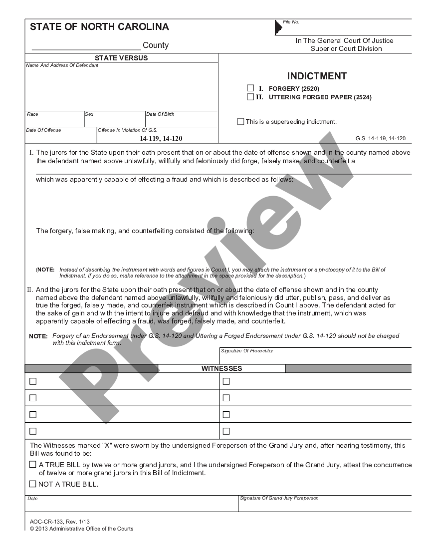 Winston–Salem North Carolina Indictment Forgery - Uttering Forged Paper ...