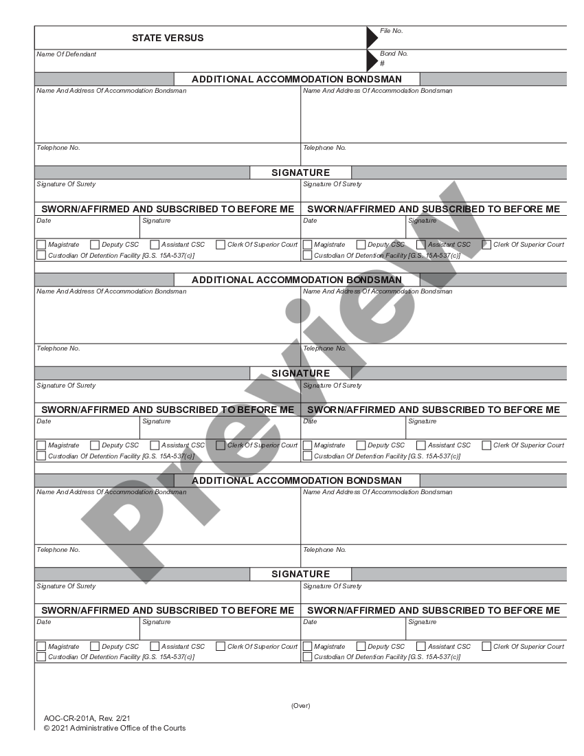 North Carolina Appearance Bond For Pretrial Release Additional Accommodation Bondsman Us 0964