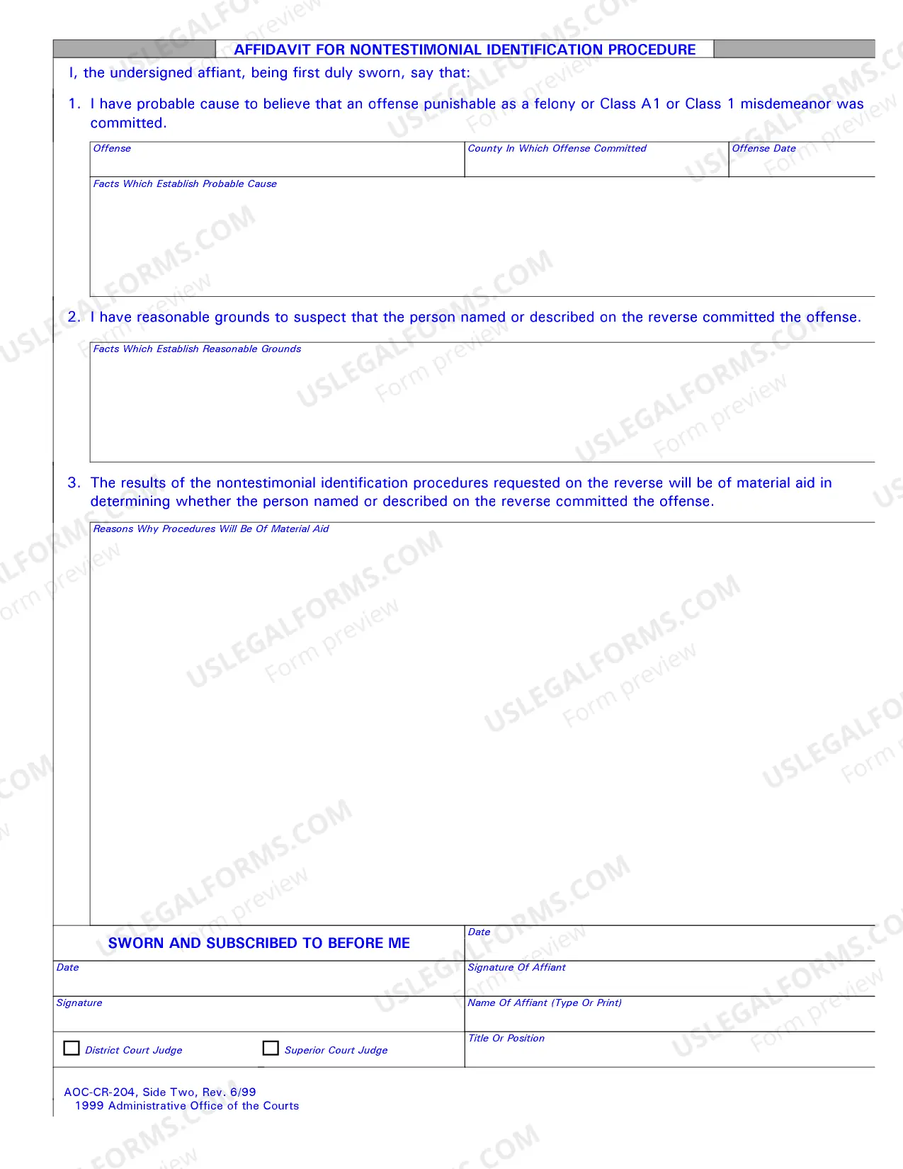 Preview Application for Nontestimonial Identification Order