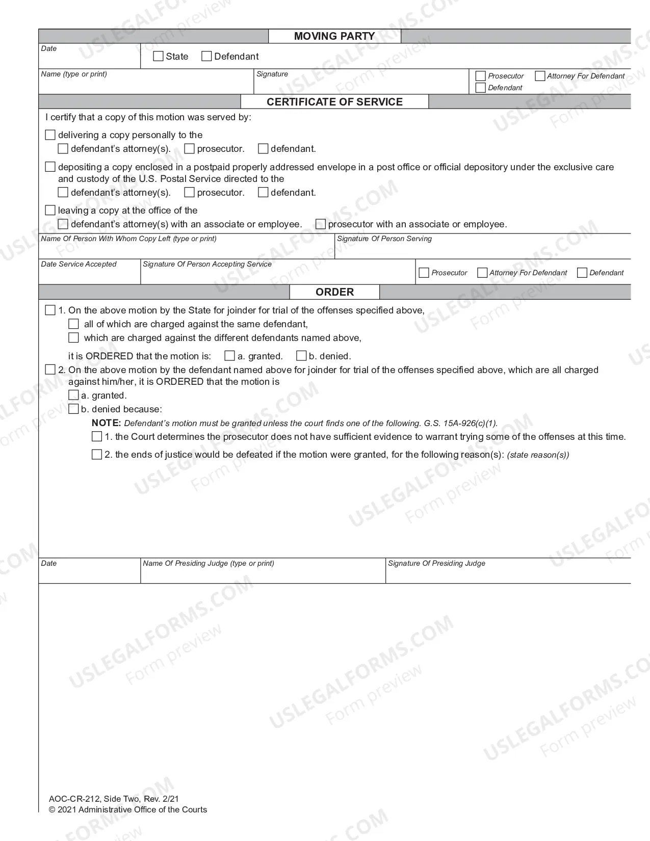 Preview Motion and Order for Joinder