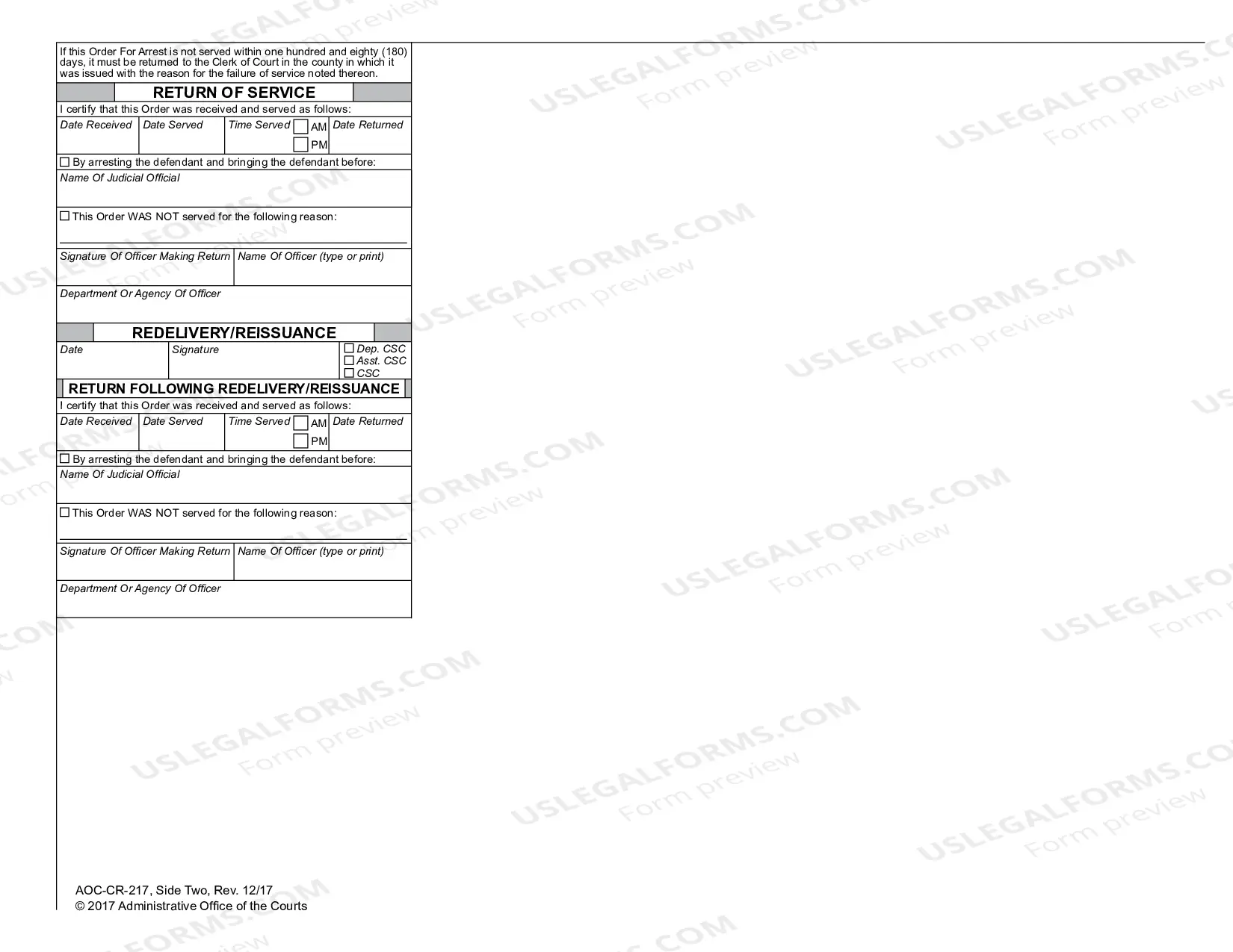 Preview Order For Arrest