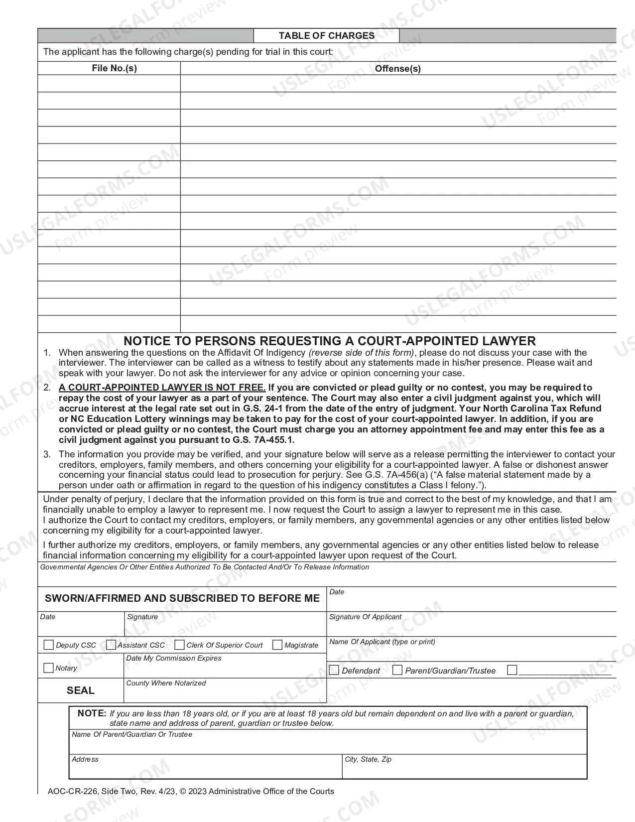 Preview Affidavit of Indigency - In Forma Pauperis