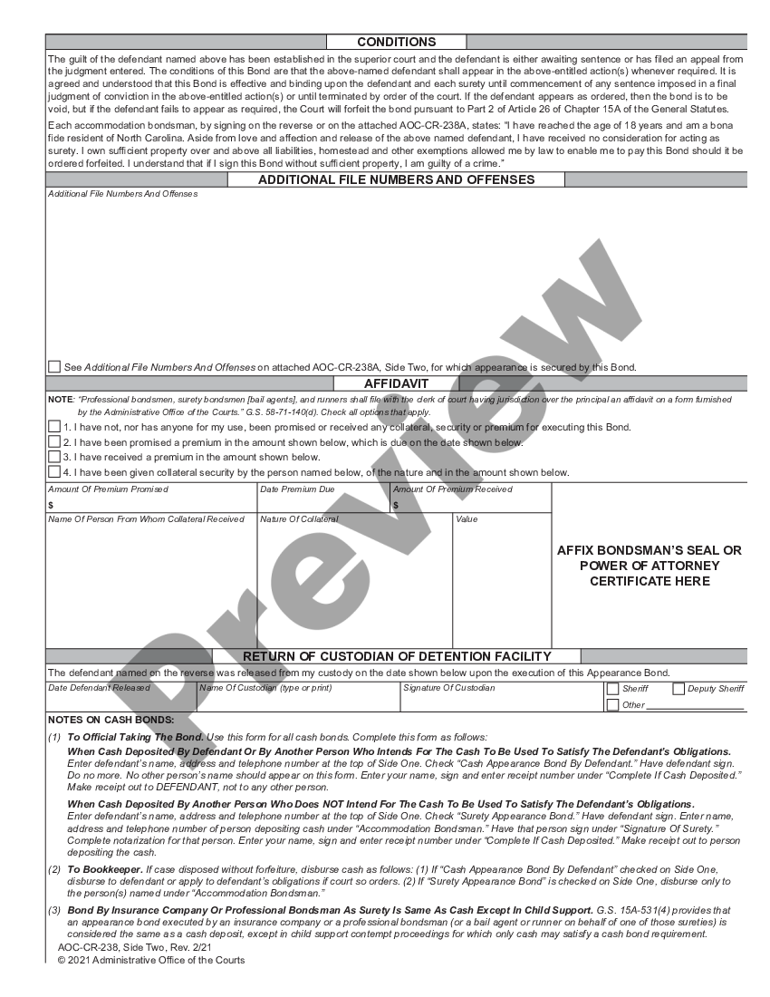 High Point North Carolina Appearance Bond for Release After Judgment in