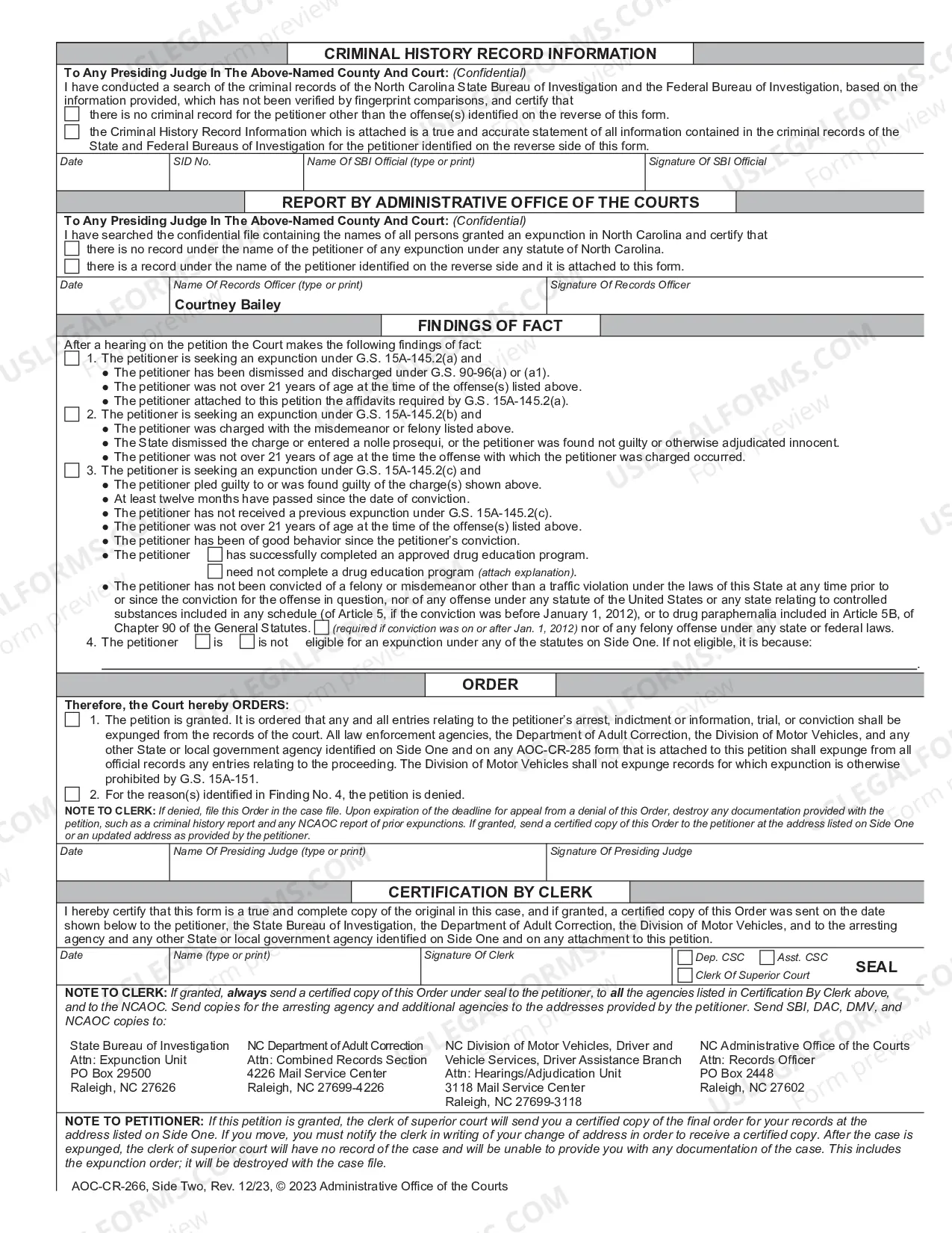 Preview Instructions for Petition and Order of Expunction Of Misdemeanor Larceny Conviction Under G.S. 15A-145(d1)