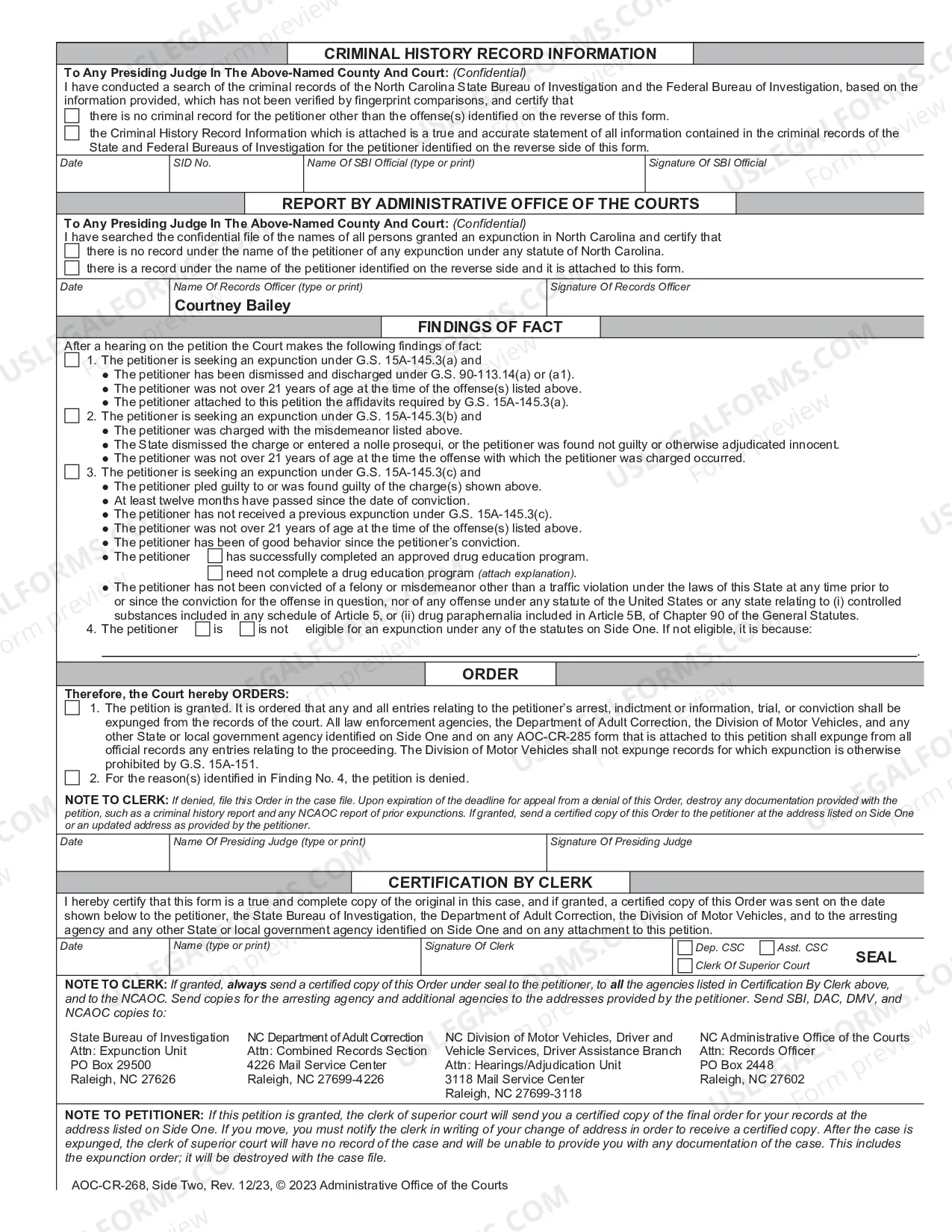Preview Petition And Order Of Expunction Under G.S. 15A-145.3 (Toxic Vapors/Drug Paraphernalia)