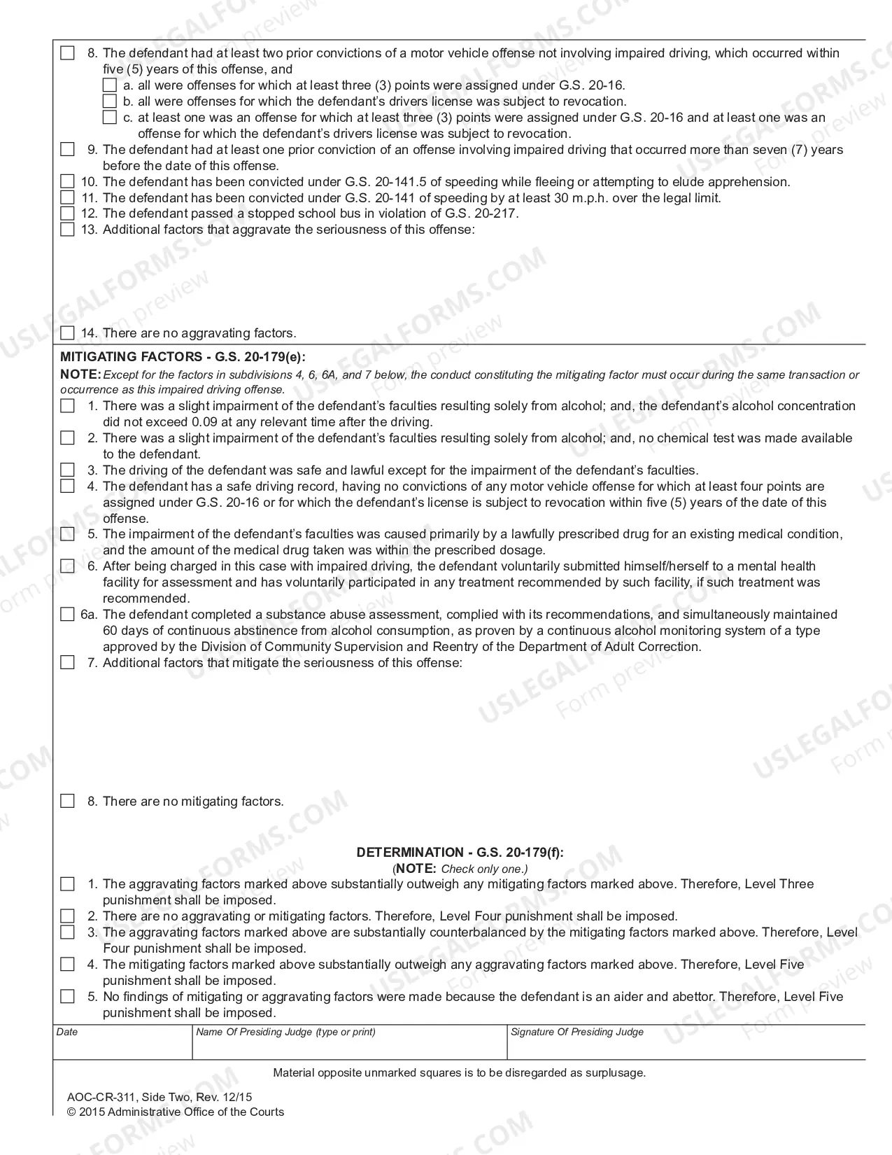 Preview Impaired Driving Determination of Sentencing Factors