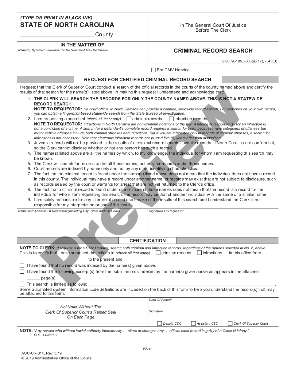 North Carolina Criminal Record Check - Criminal Background Check Nc | US  Legal Forms