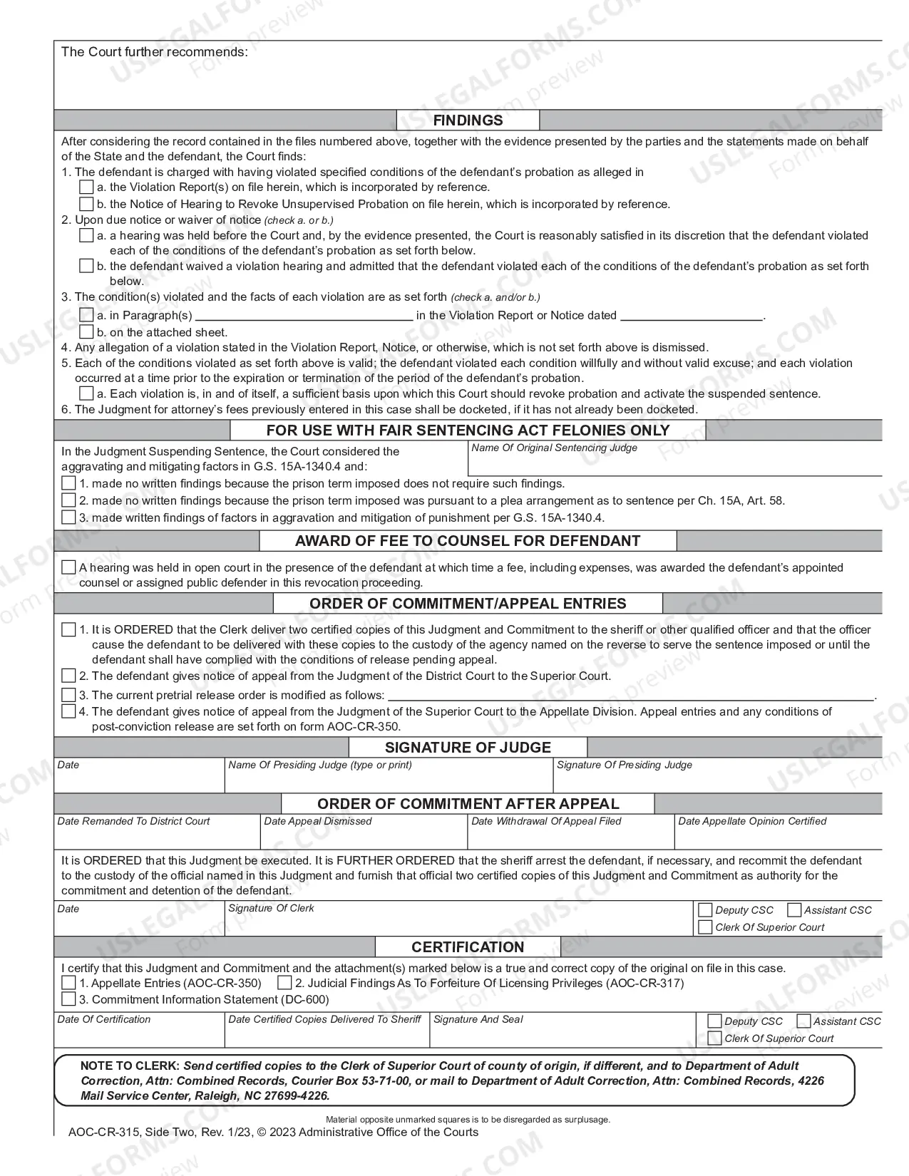 Preview Judgment and Commitment Upon Revocation of Probation or Election to Serve Sentence