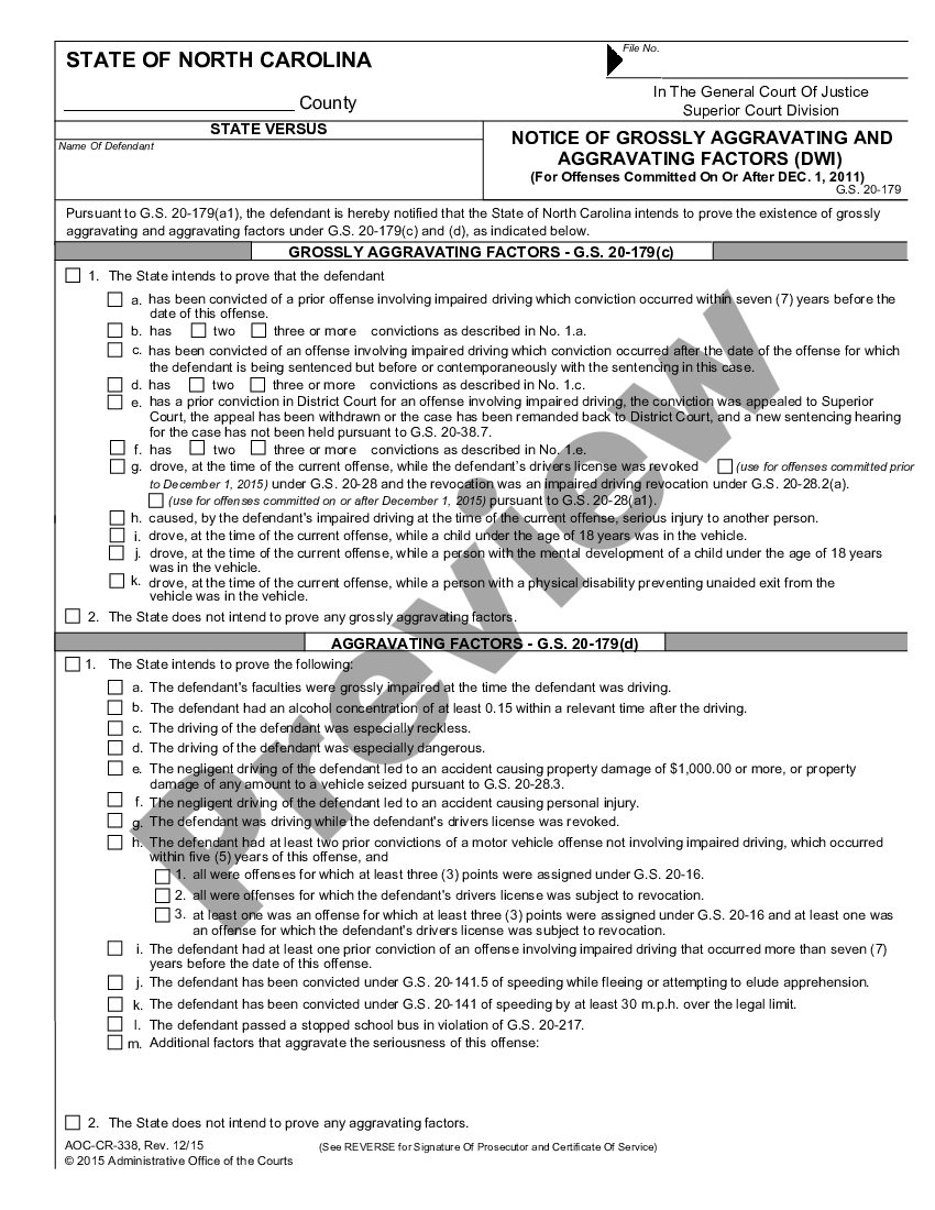 page 0 Notice of Grossly Aggravating and Aggravating Factors (DWI) preview