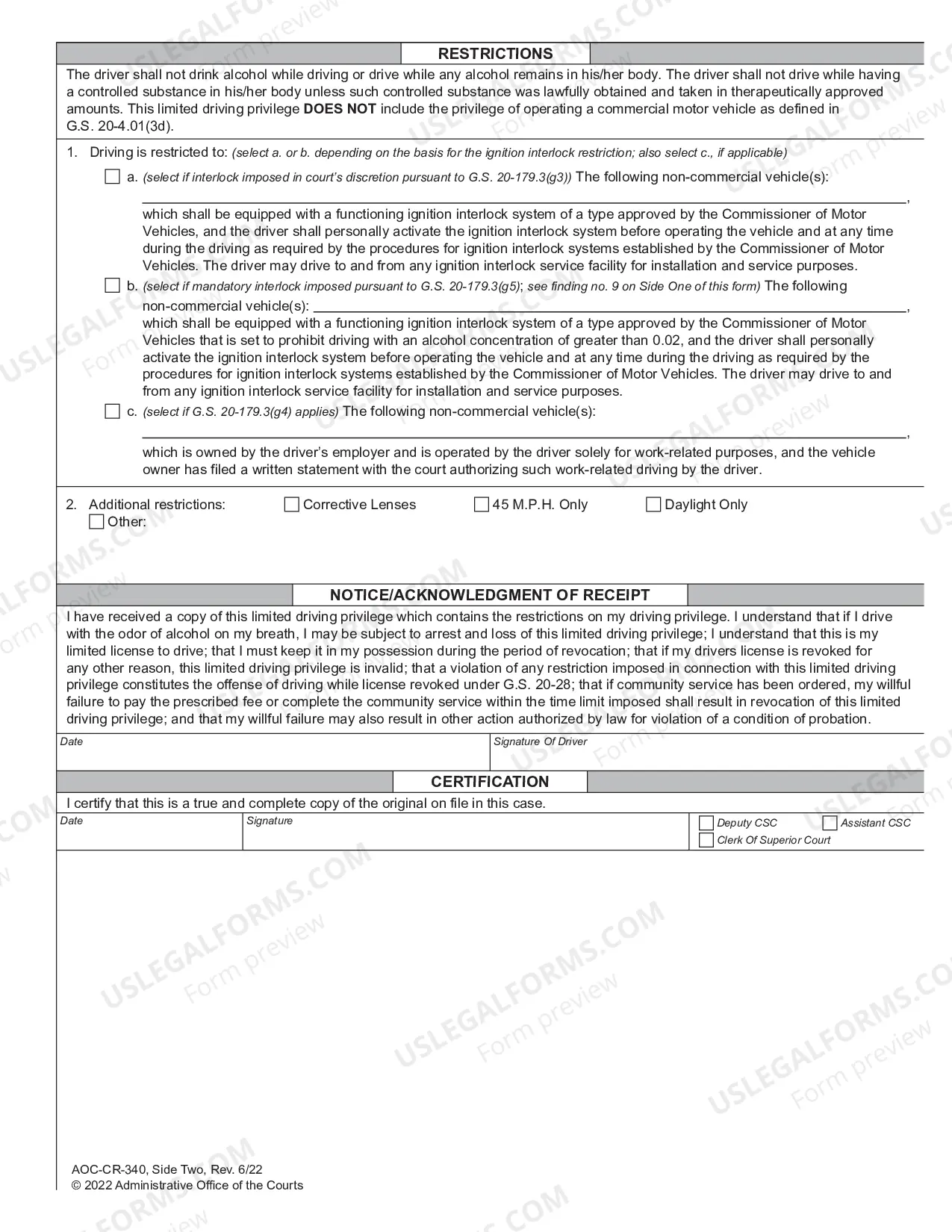 Preview Interlock Limited Driving Privilege Impaired Driving - N.C. Convictions Only