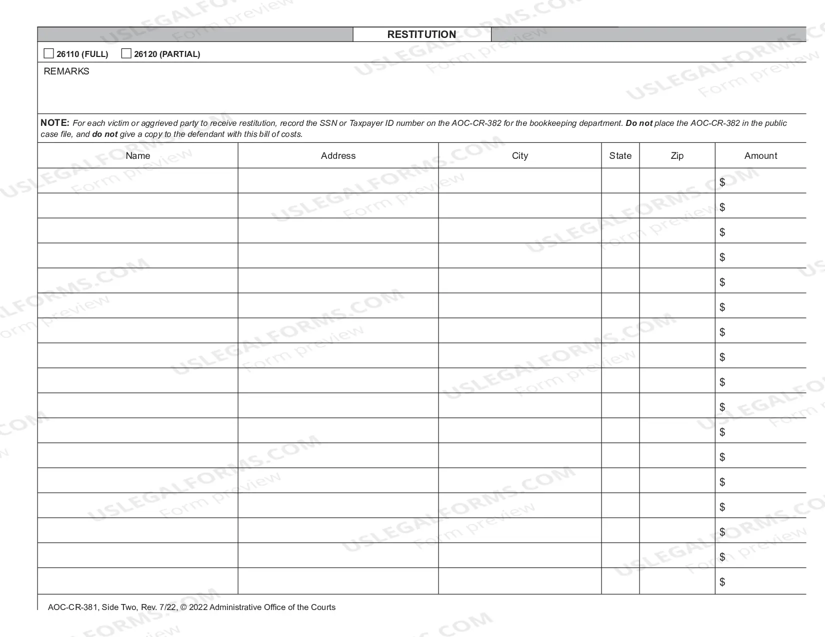 Preview Criminal Bill of Costs