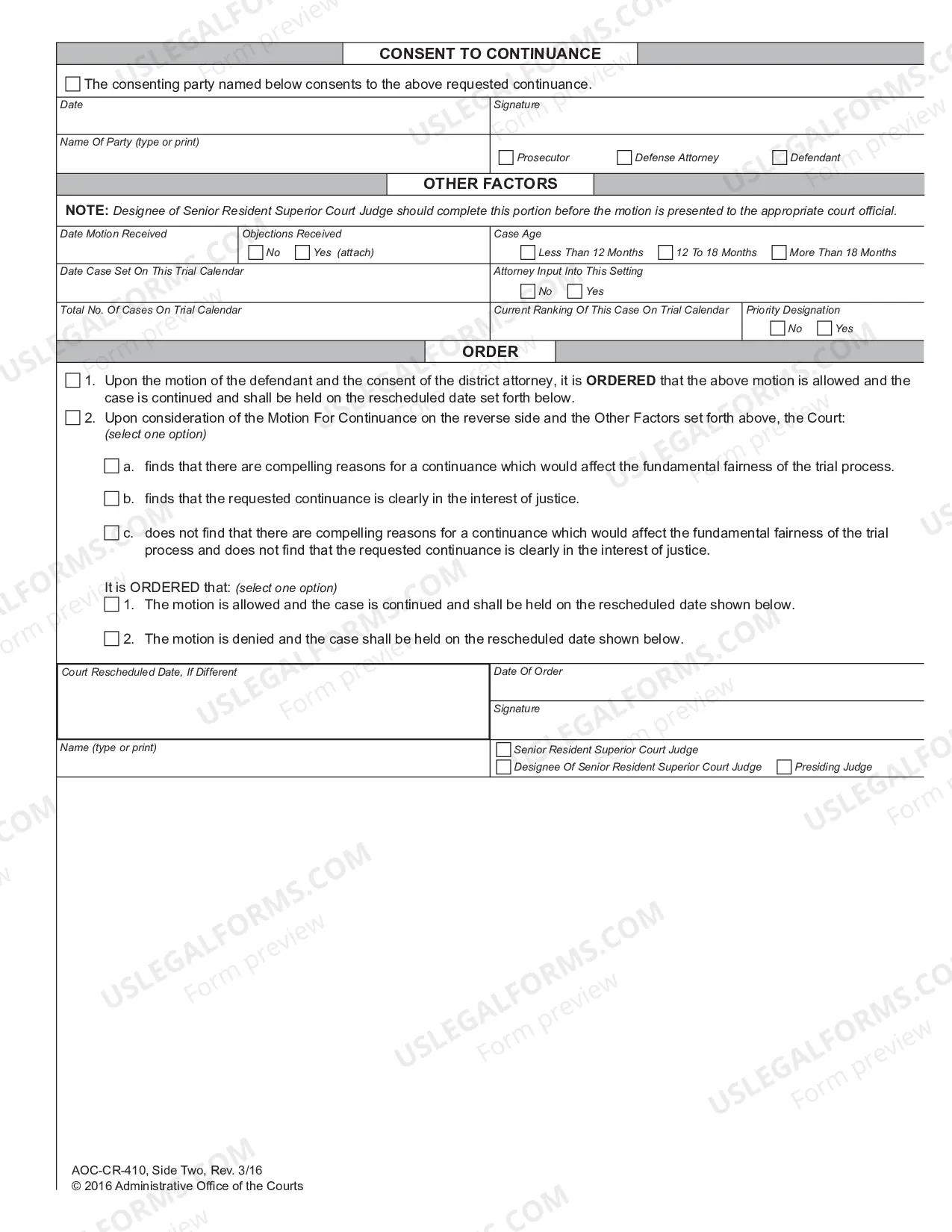 Preview Motion and Order for Continuance Criminal Superior Court Cases