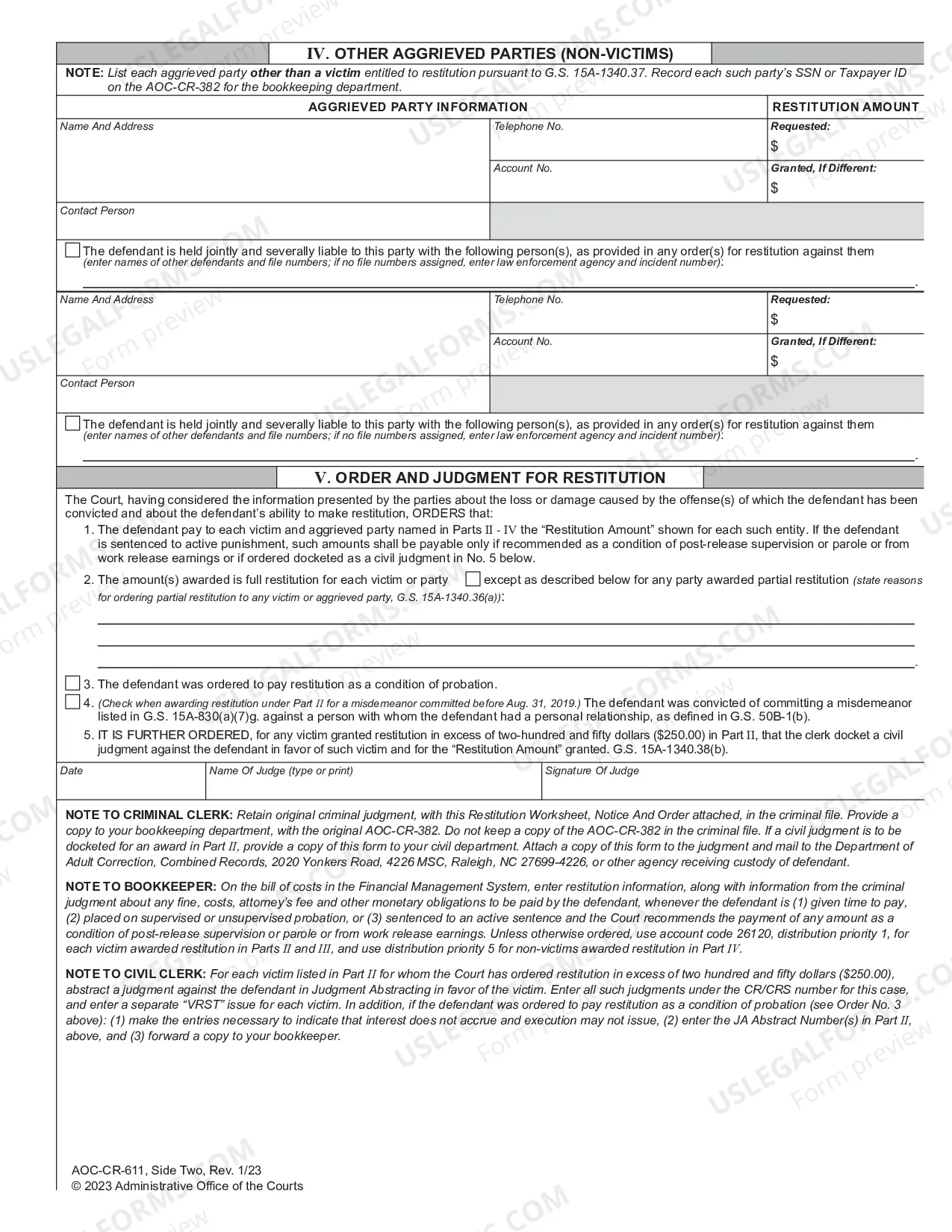 Preview Restitution Worksheet, Notice And Order - Initial Sentencing