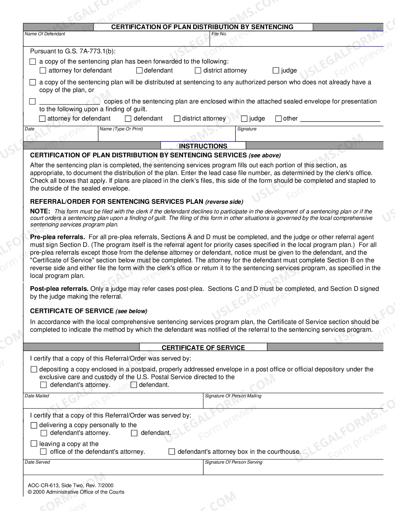 Preview Referral - Order for Sentencing Services Plan