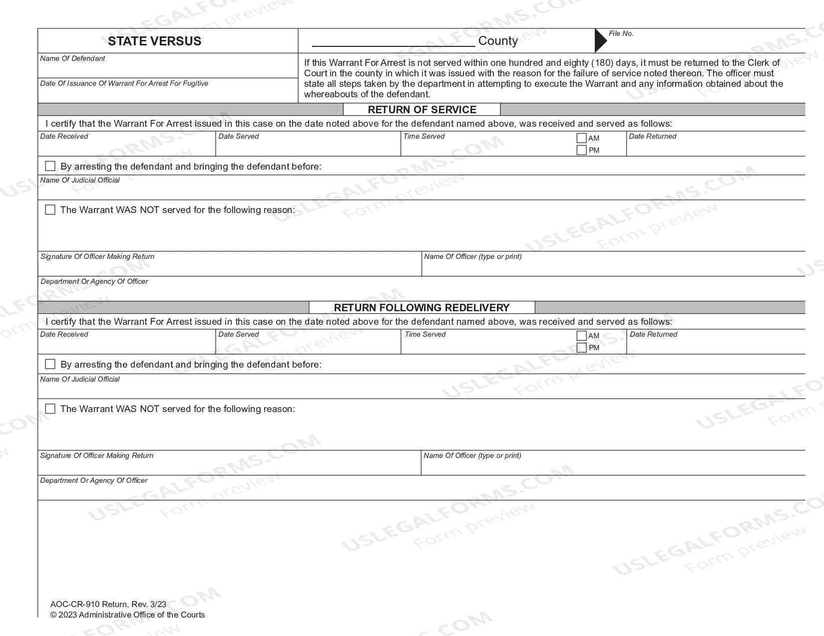 Preview Warrant for Arrest for Fugitive