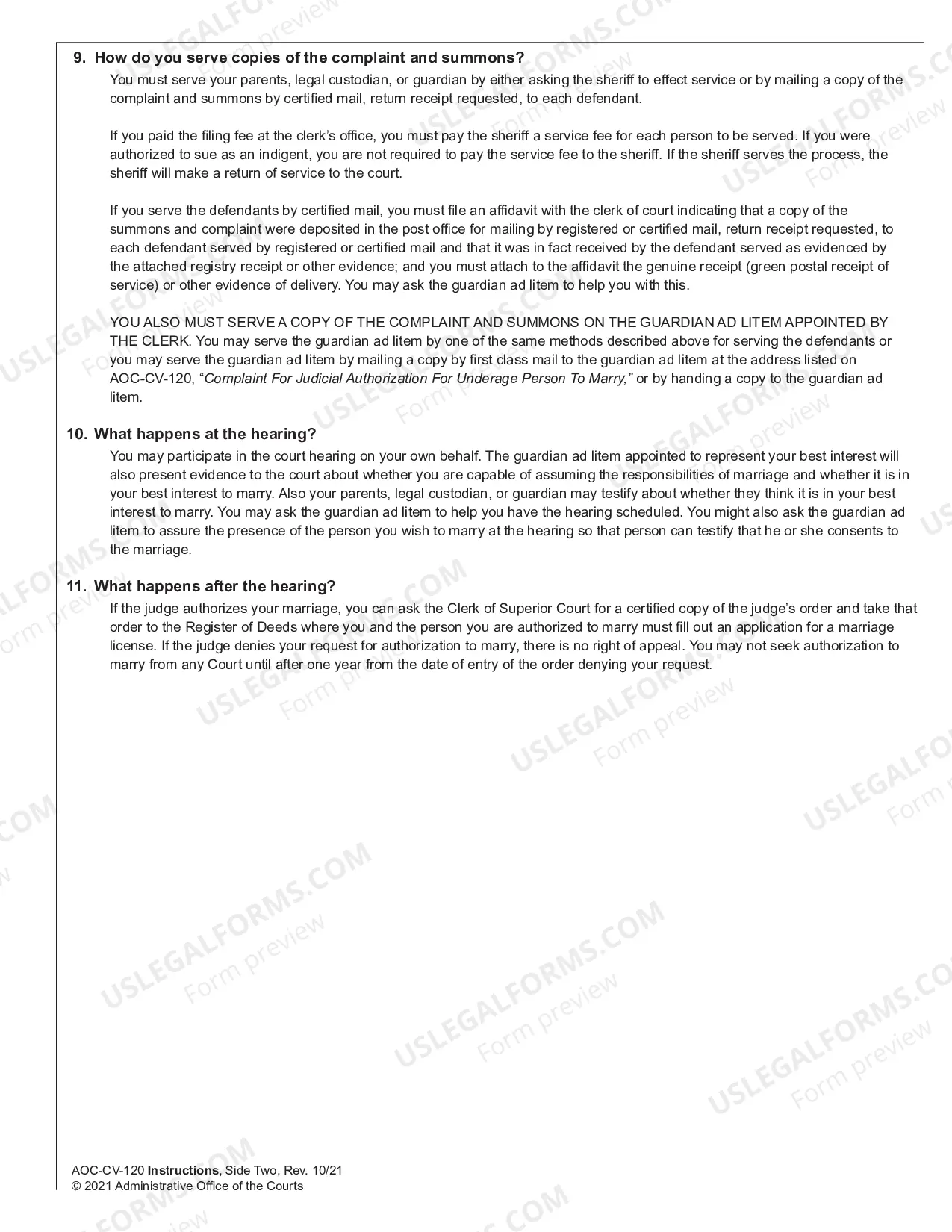 Preview Instructions for Underage Person Seeking Court Authorization to Marry