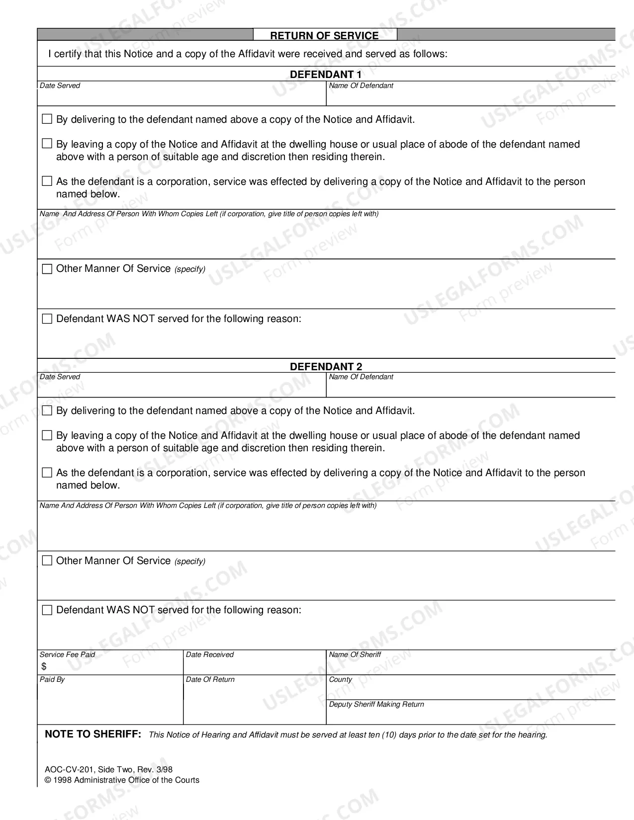 Preview Notice of Hearing in Claim and Delivery