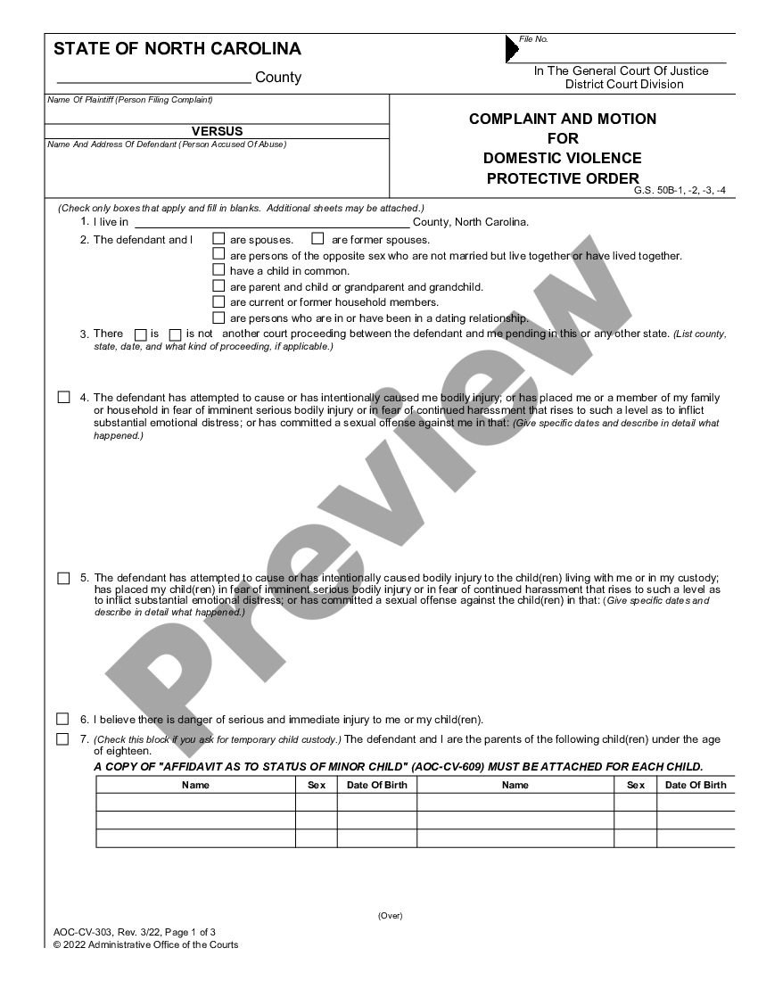 High Point North Carolina Complaint And Order For Domestic Violence ...