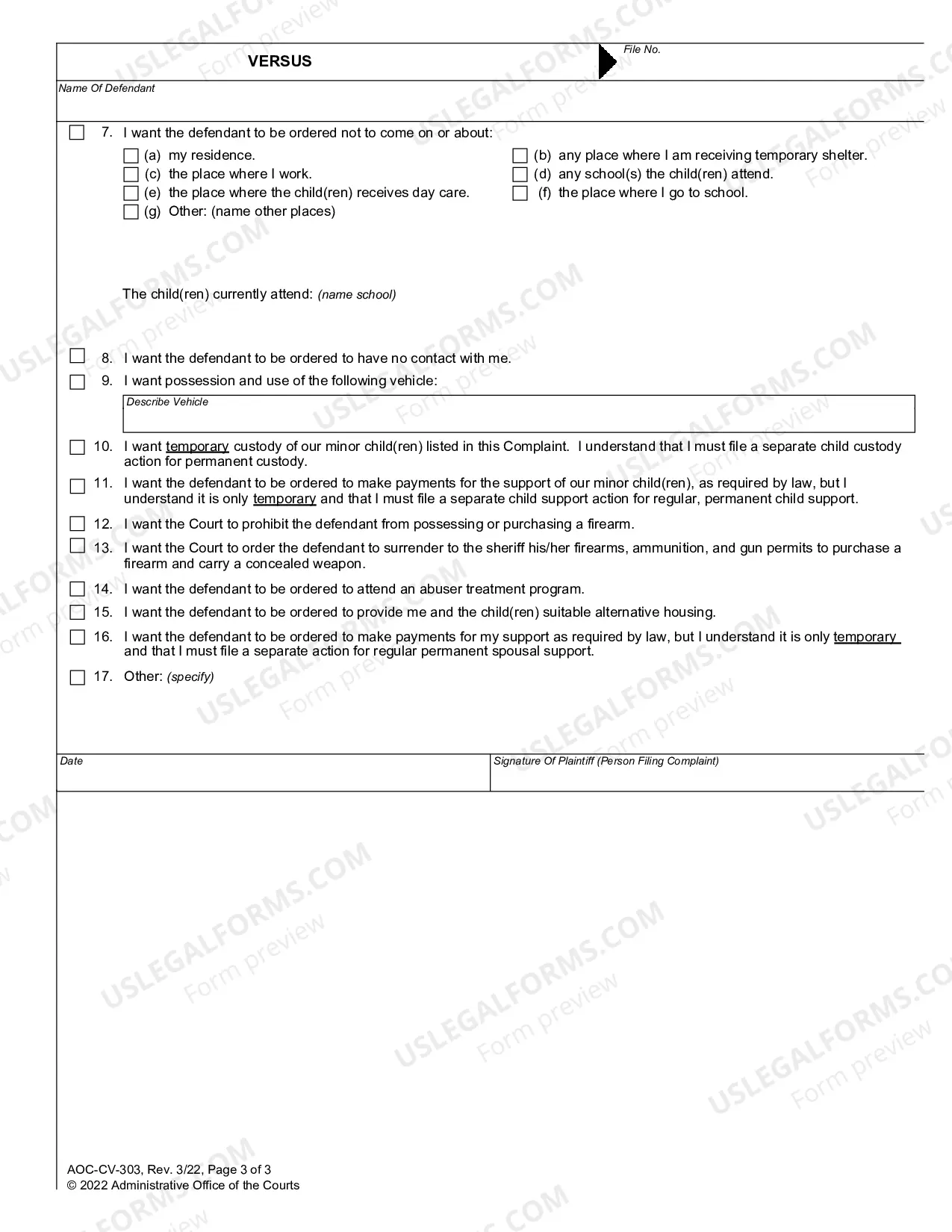 Preview Complaint and Order for Domestic Violence Protection Order