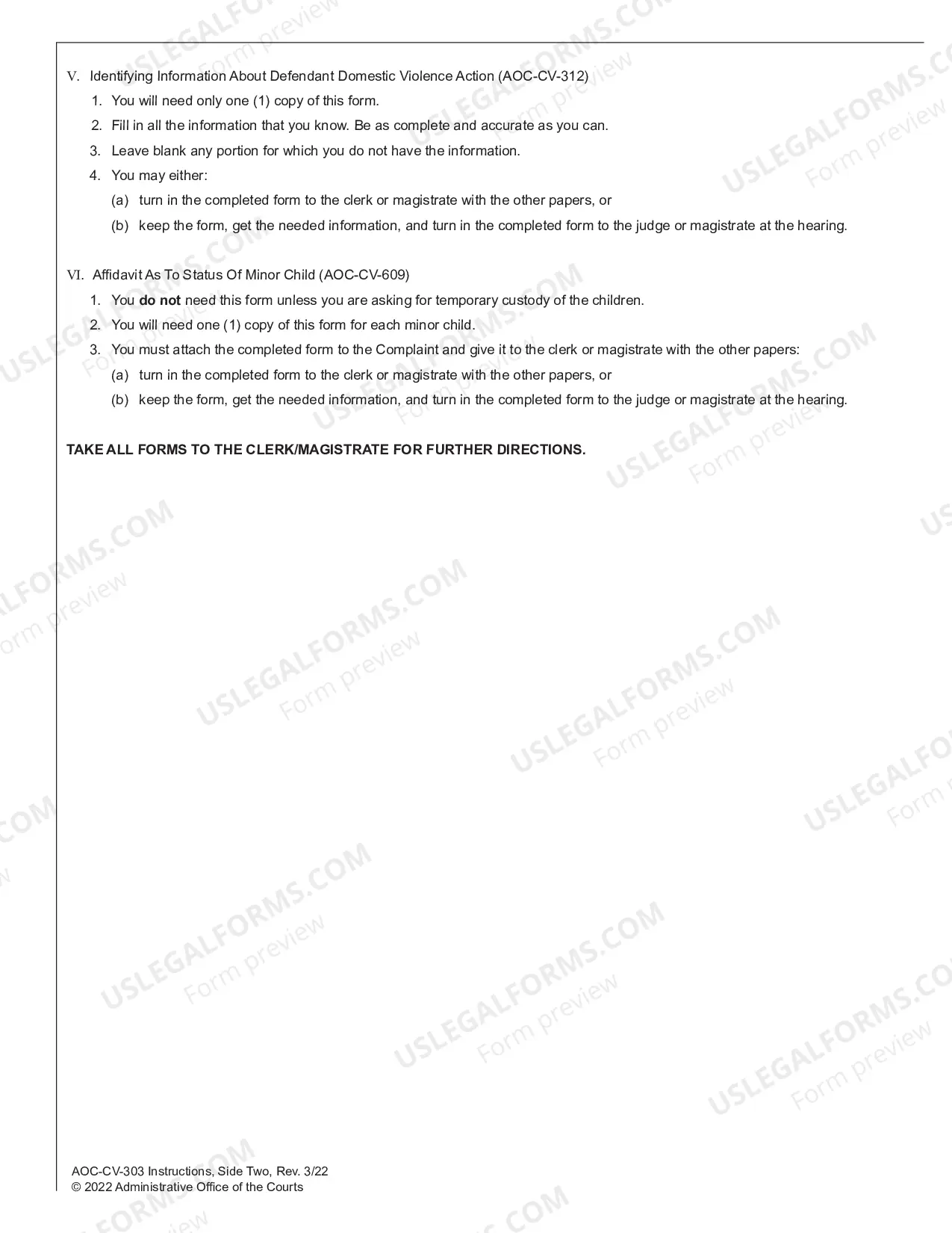 Preview Instructions for Domestic Violence Forms