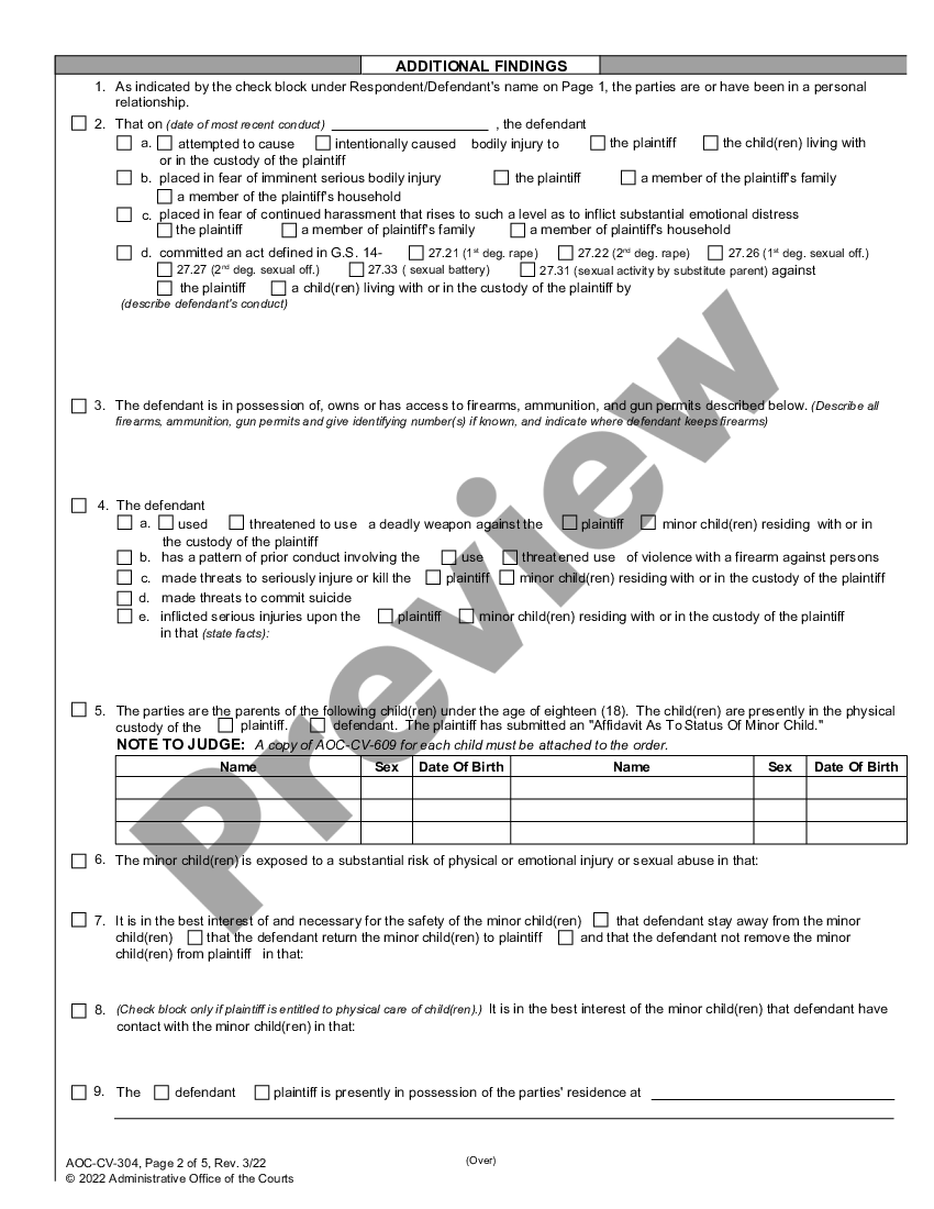 Fayetteville North Carolina Ex Parte Domestic Violence Protection Order ...