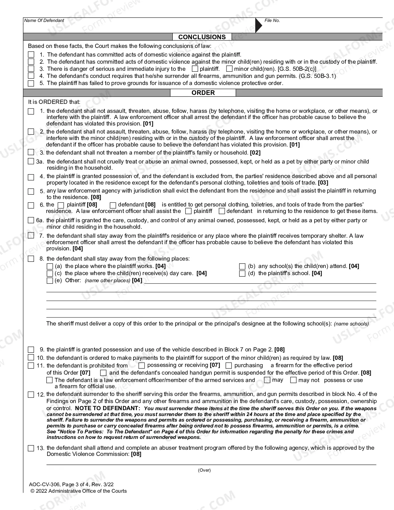 Preview Domestic Violence Protection Order