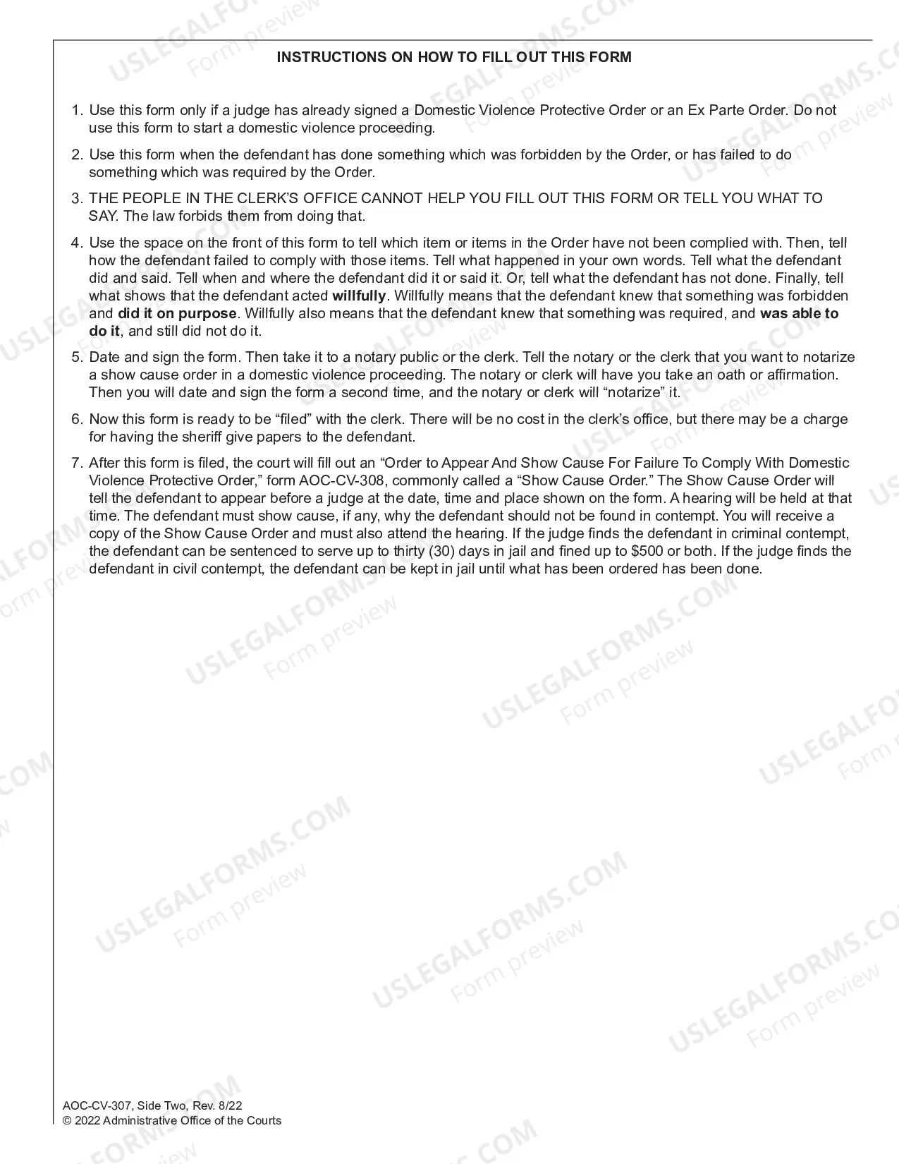 Preview Motion for Order to Show Cause Domestic Violence Protective Order