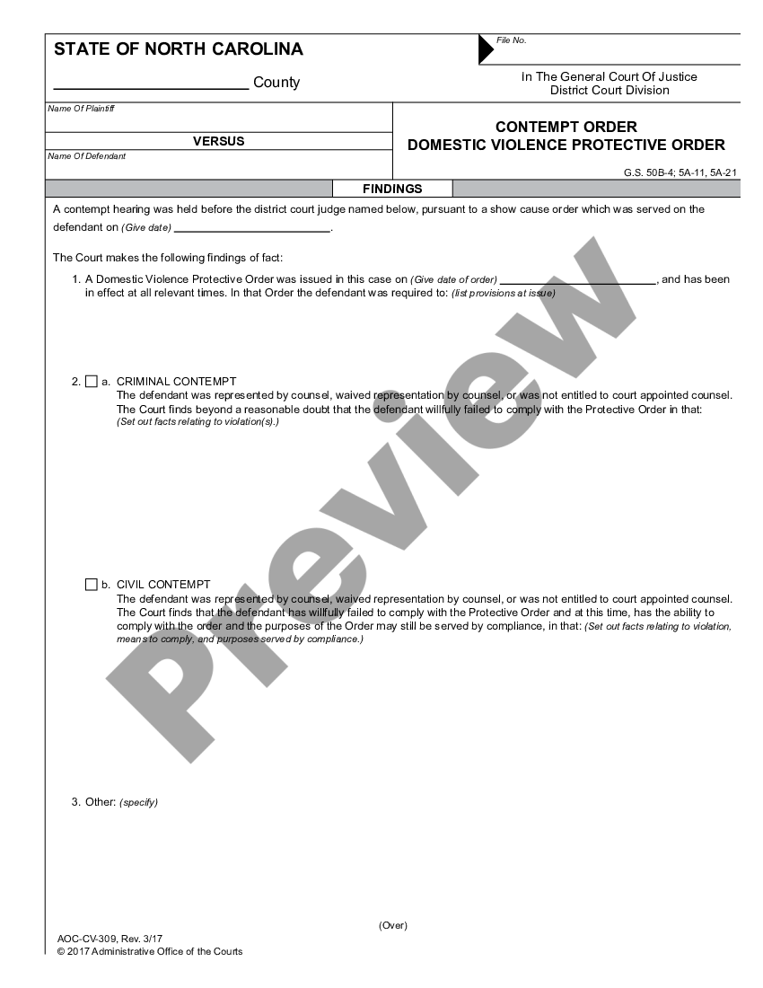 North Carolina Contempt Order Domestic Violence Protective Order Us Legal Forms