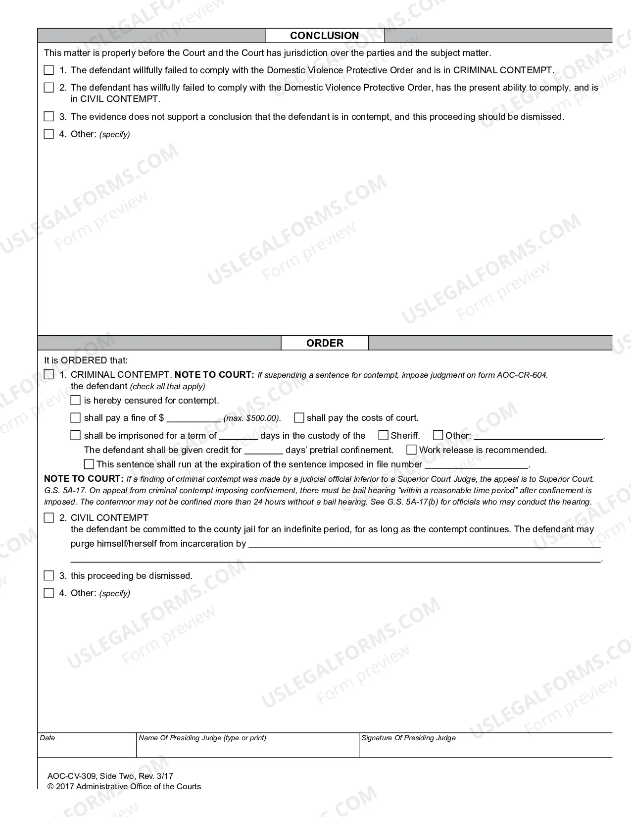 Preview Contempt Order Domestic Violence Protective Order