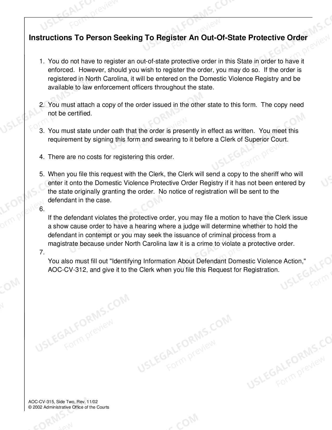 Preview Request and Affidavit to Register and Registration of Out of State Domestic Violence Protective Order