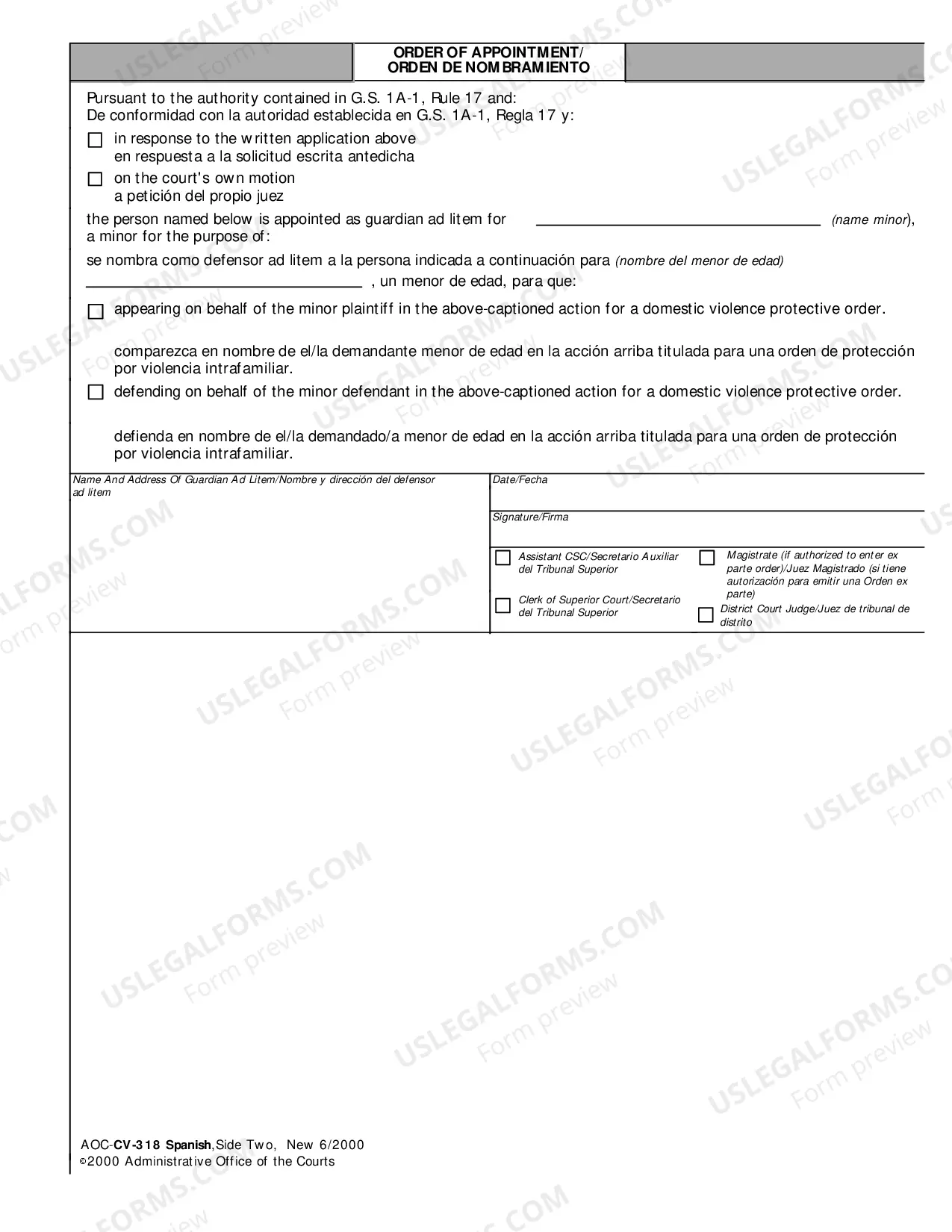 Preview Application and Order to Appoint Guardian ad Litem in Action for Domestic Violence Action